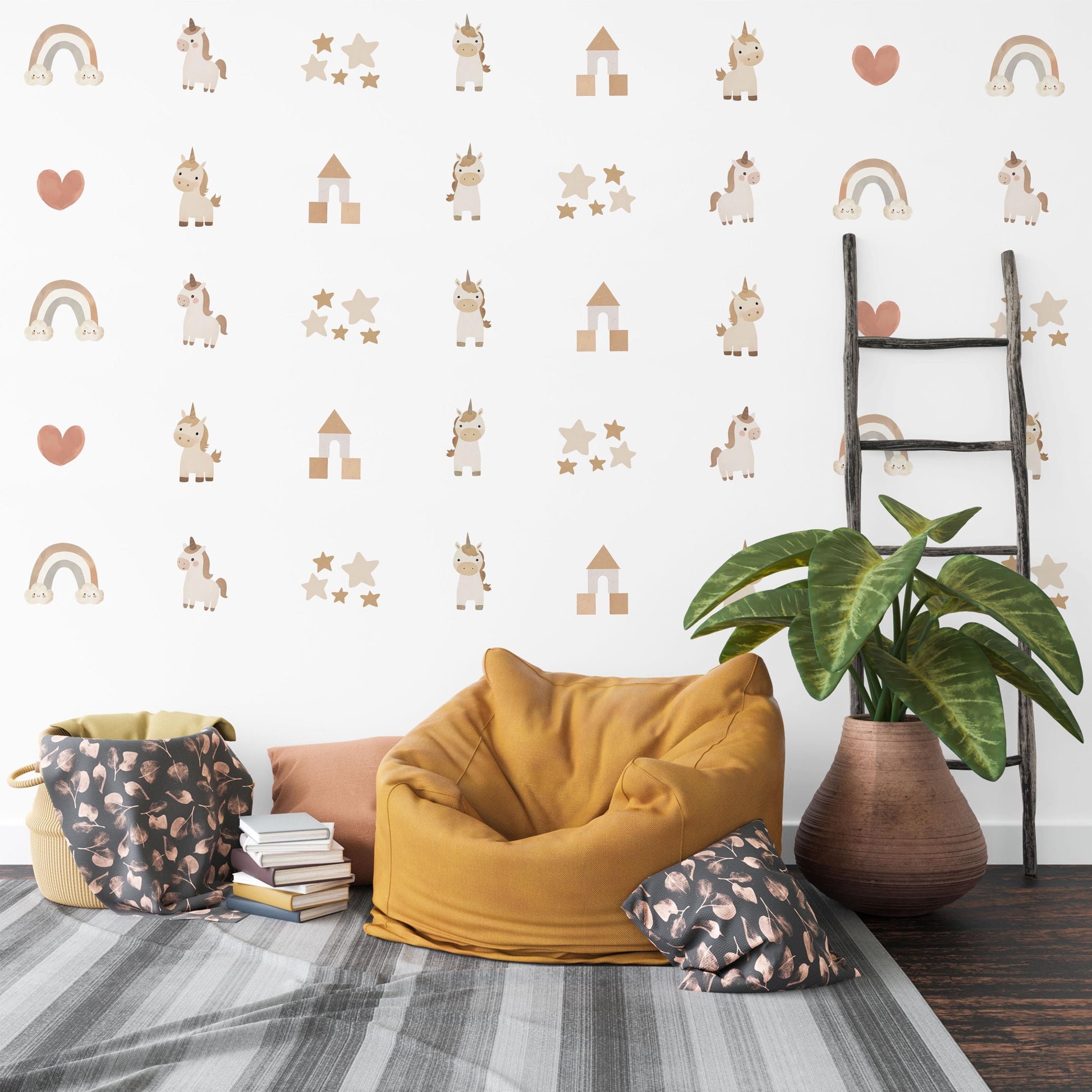 Unicorn Wall Decals Neutral Nursery Decor Boho Rainbow Wall Stickers Baby Girl Nursery Peel and Stick Unicorn Stickers