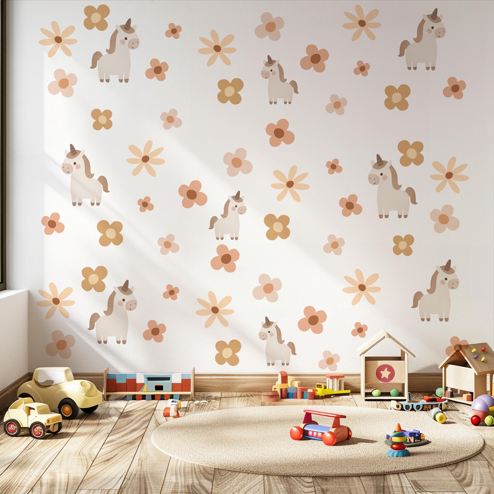 Unicorn Wall Decals Neutral Nursery Decor Floral Wall Stickers Boho Nursery Decor Peel and Stick Baby Girl Room Decor