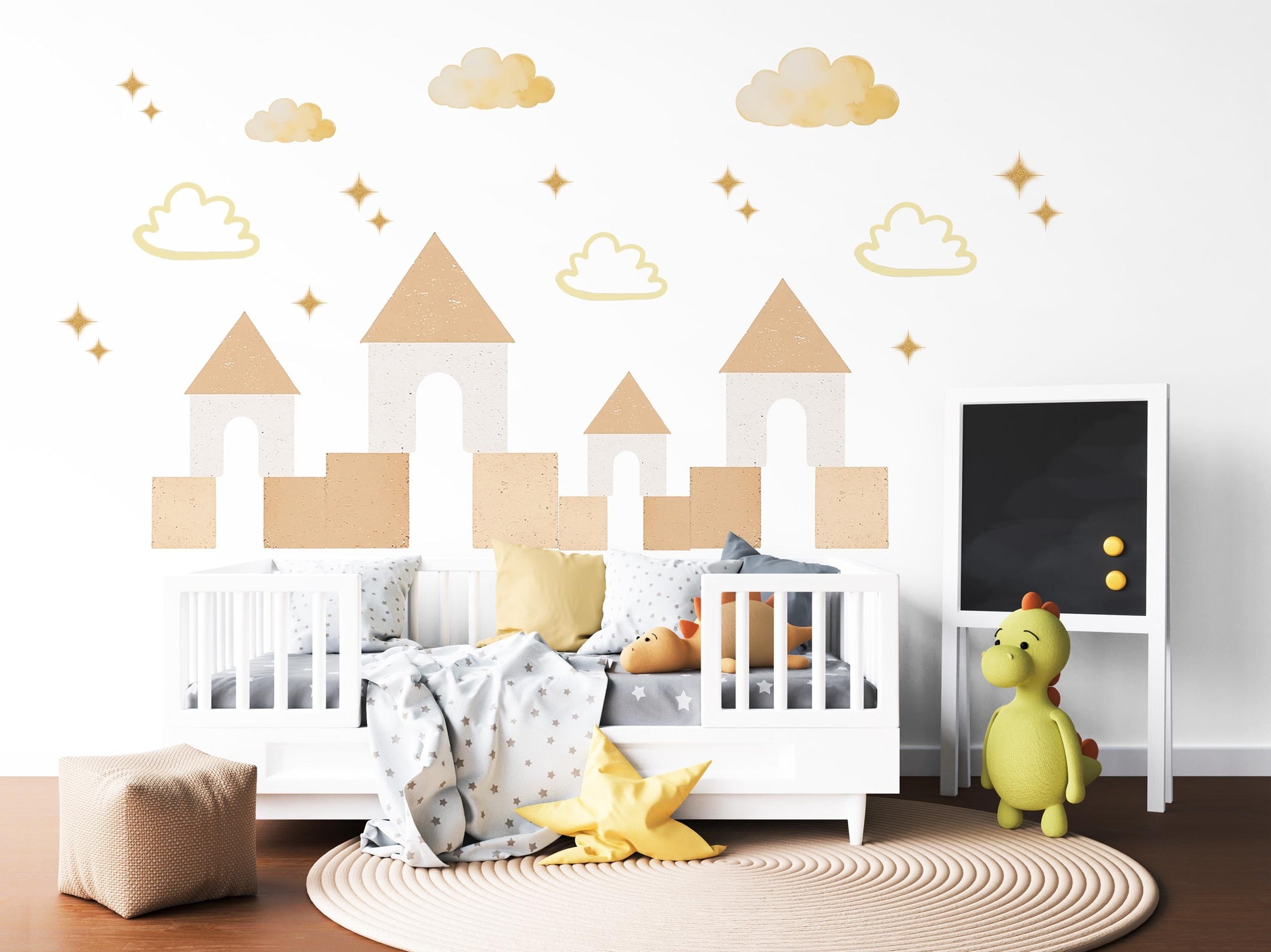 Neutral Castle Wall Decals Boho Nursery Wall Stickers Sandcastle Nursery Decor Beige Kids Room Peel and Stick Wall Decals