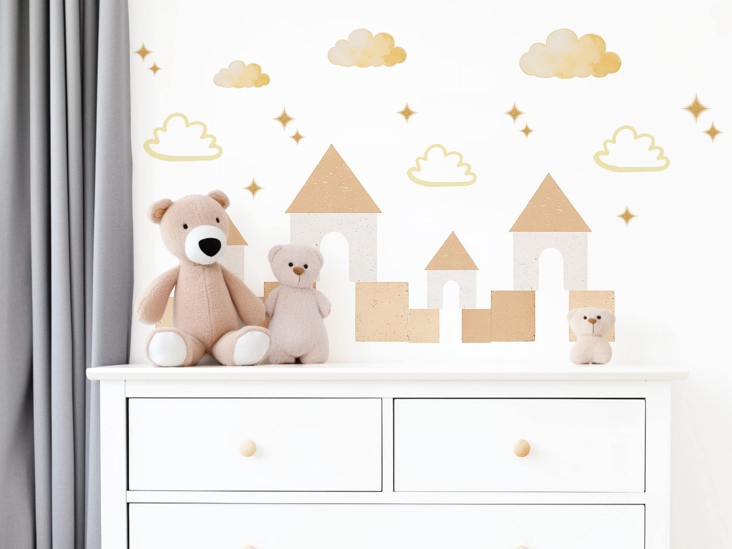 Neutral Castle Wall Decals Boho Nursery Wall Stickers Sandcastle Nursery Decor Beige Kids Room Peel and Stick Wall Decals