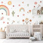 Boho Rainbow Wall Decals, Rainbow Nursery Wall Stickers, Cactus Nursery Decor, Retro Floral Wall Decals, Peel and Stick Nursery Decor