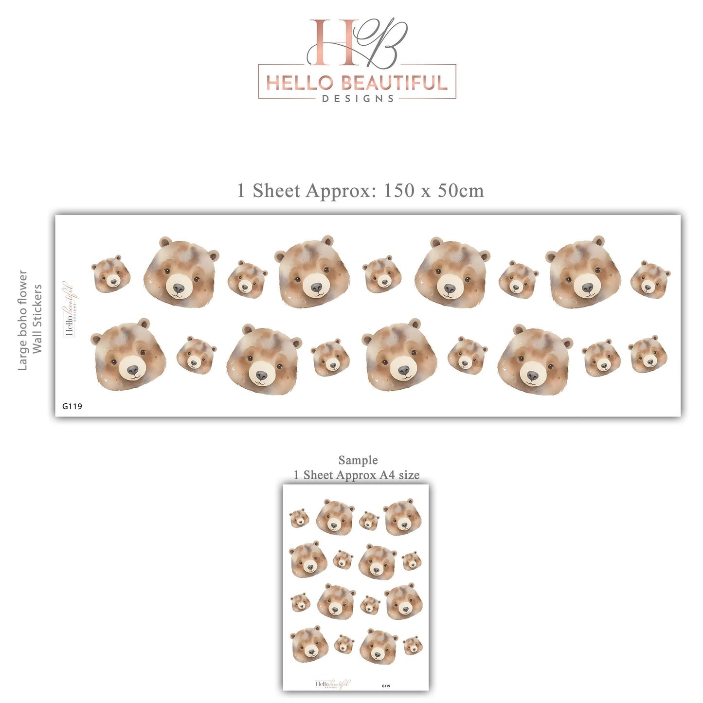 Bear Wall Decals Neutral Nursery Decor Bear Nursery Wall Stickers Woodland Nursery Peel and Stick Baby Room Decor Boho Nursery
