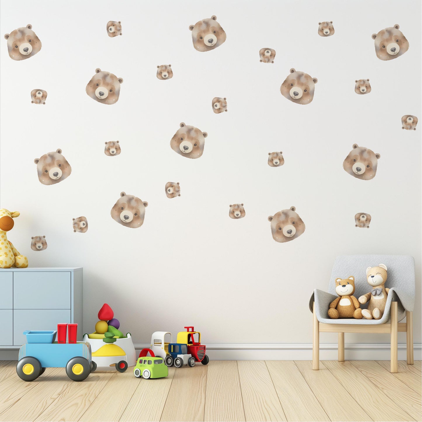 Bear Wall Decals Neutral Nursery Decor Bear Nursery Wall Stickers Woodland Nursery Peel and Stick Baby Room Decor Boho Nursery