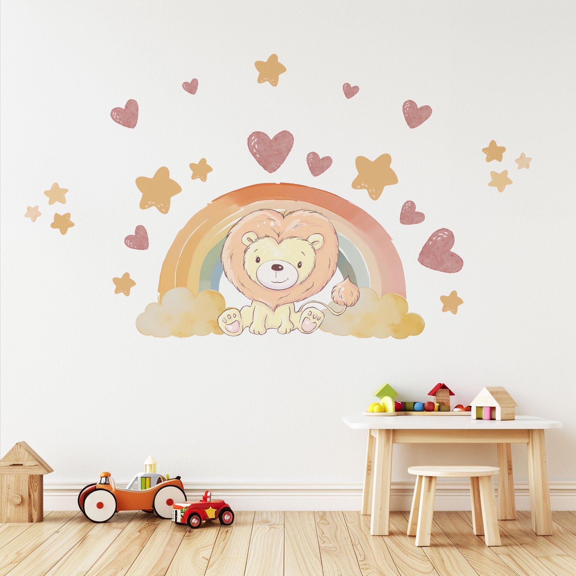 Lion Wall Decals Neutral Nursery Decor Lion Nursery Wall Stickers Safari Nursery Rainbow Wall Decals Peel and Stick Baby Room Decor
