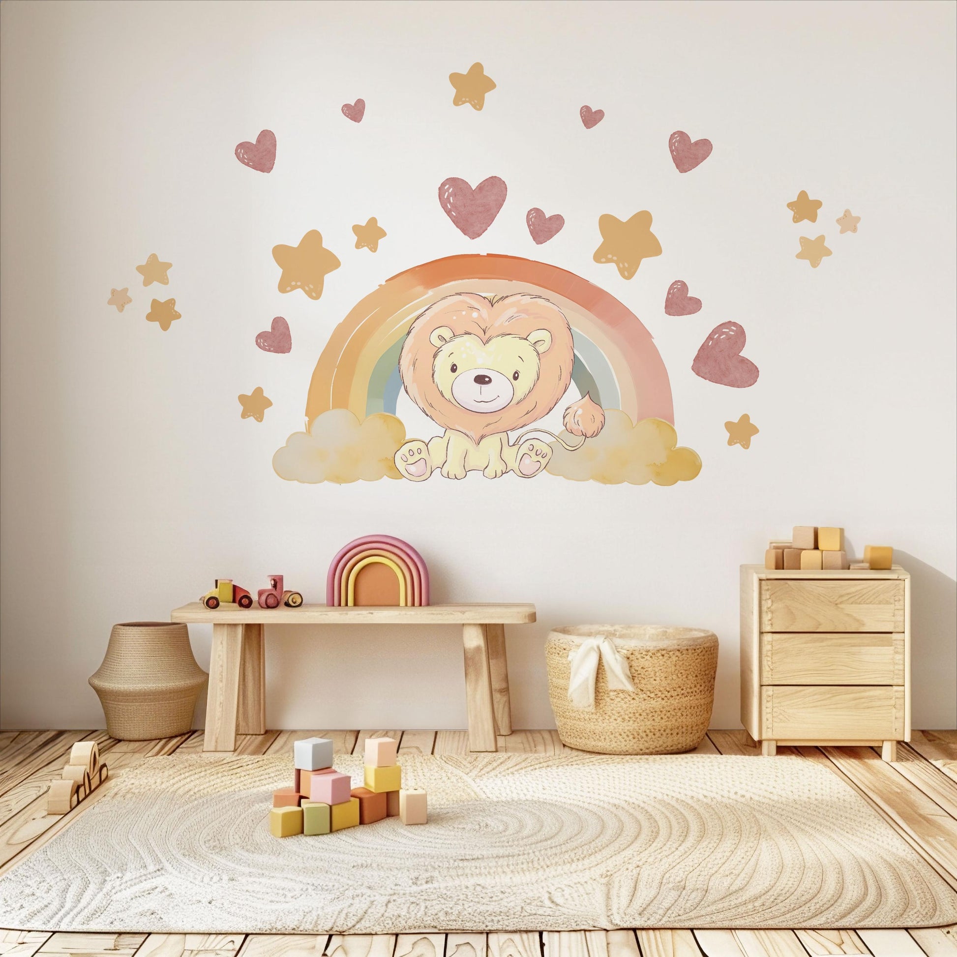 Lion Wall Decals Neutral Nursery Decor Lion Nursery Wall Stickers Safari Nursery Rainbow Wall Decals Peel and Stick Baby Room Decor