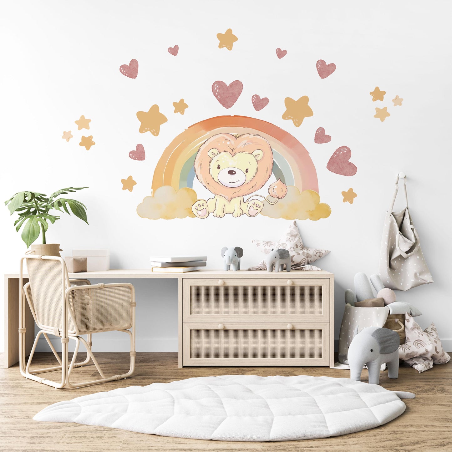 Lion Wall Decals Neutral Nursery Decor Lion Nursery Wall Stickers Safari Nursery Rainbow Wall Decals Peel and Stick Baby Room Decor