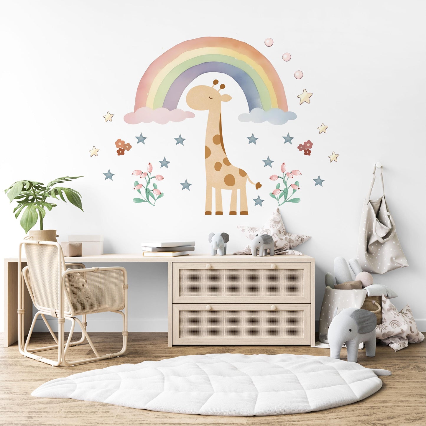 Giraffe Wall Decals Neutral Nursery Decor Safari Nursery Wall Stickers Rainbow Nursery Decals Baby Room Peel and Stick Decor