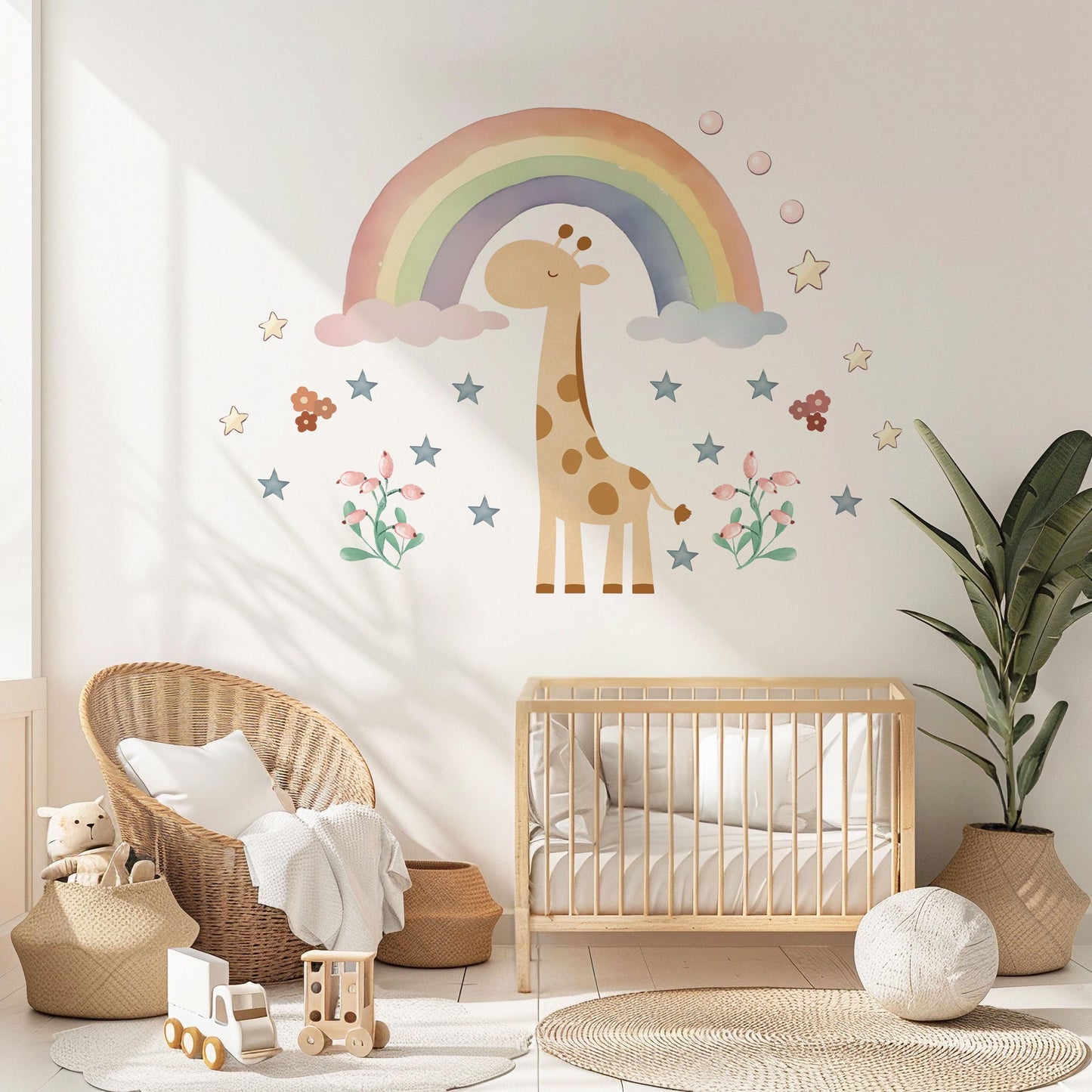 Giraffe Wall Decals Neutral Nursery Decor Safari Nursery Wall Stickers Rainbow Nursery Decals Baby Room Peel and Stick Decor