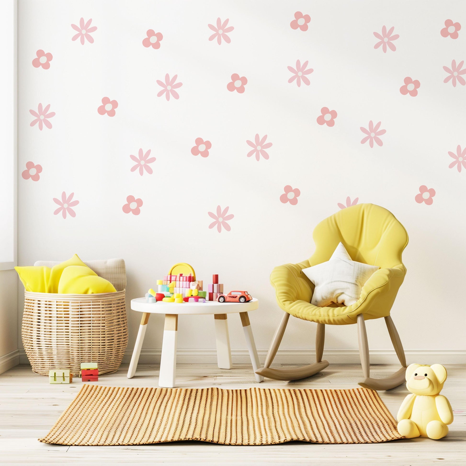 Pink Flower Wall Decals Nursery Wall Stickers Daisy Wall Decals Baby Girl Nursery Decor Peel and Stick Floral Wall Stickers