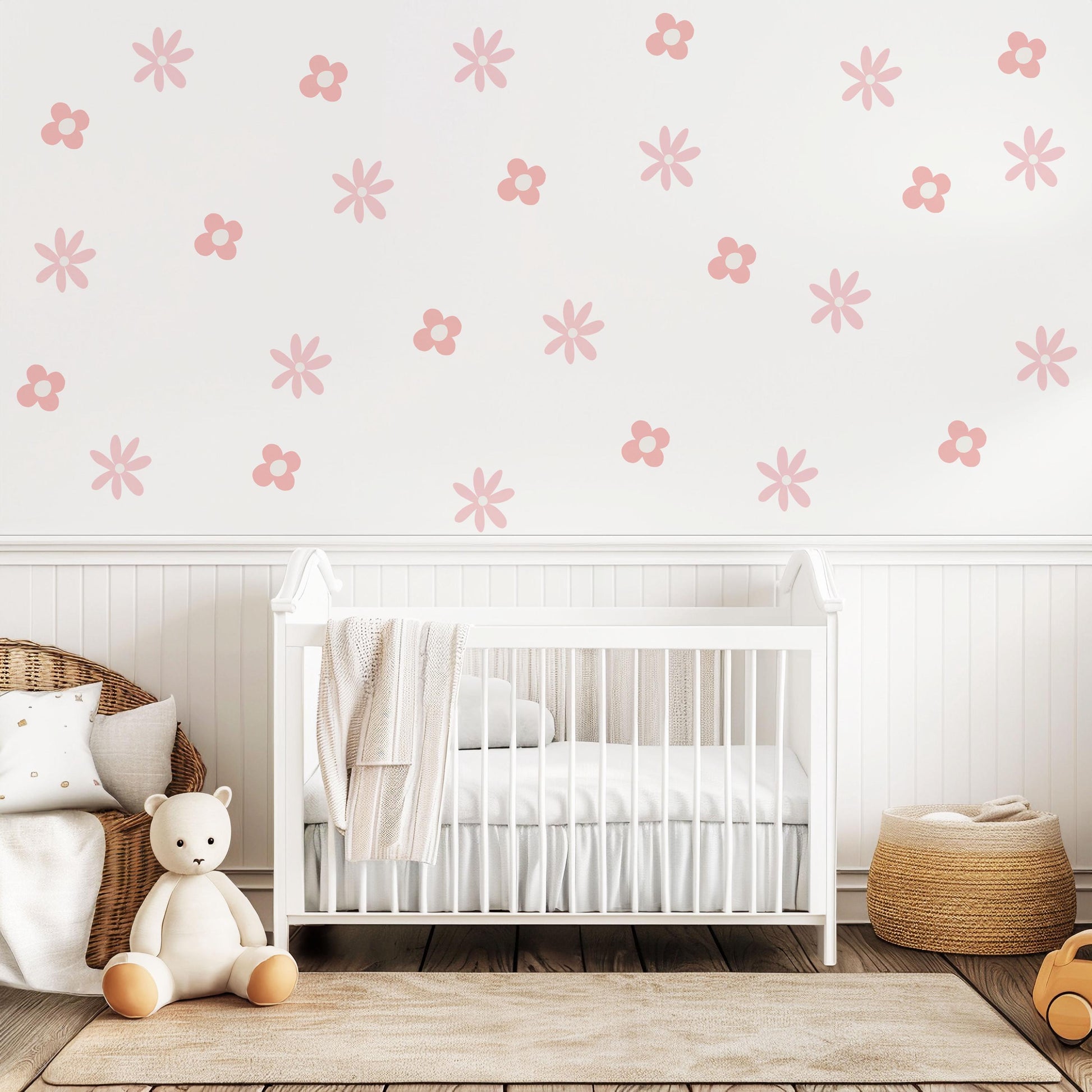 Pink Flower Wall Decals Nursery Wall Stickers Daisy Wall Decals Baby Girl Nursery Decor Peel and Stick Floral Wall Stickers