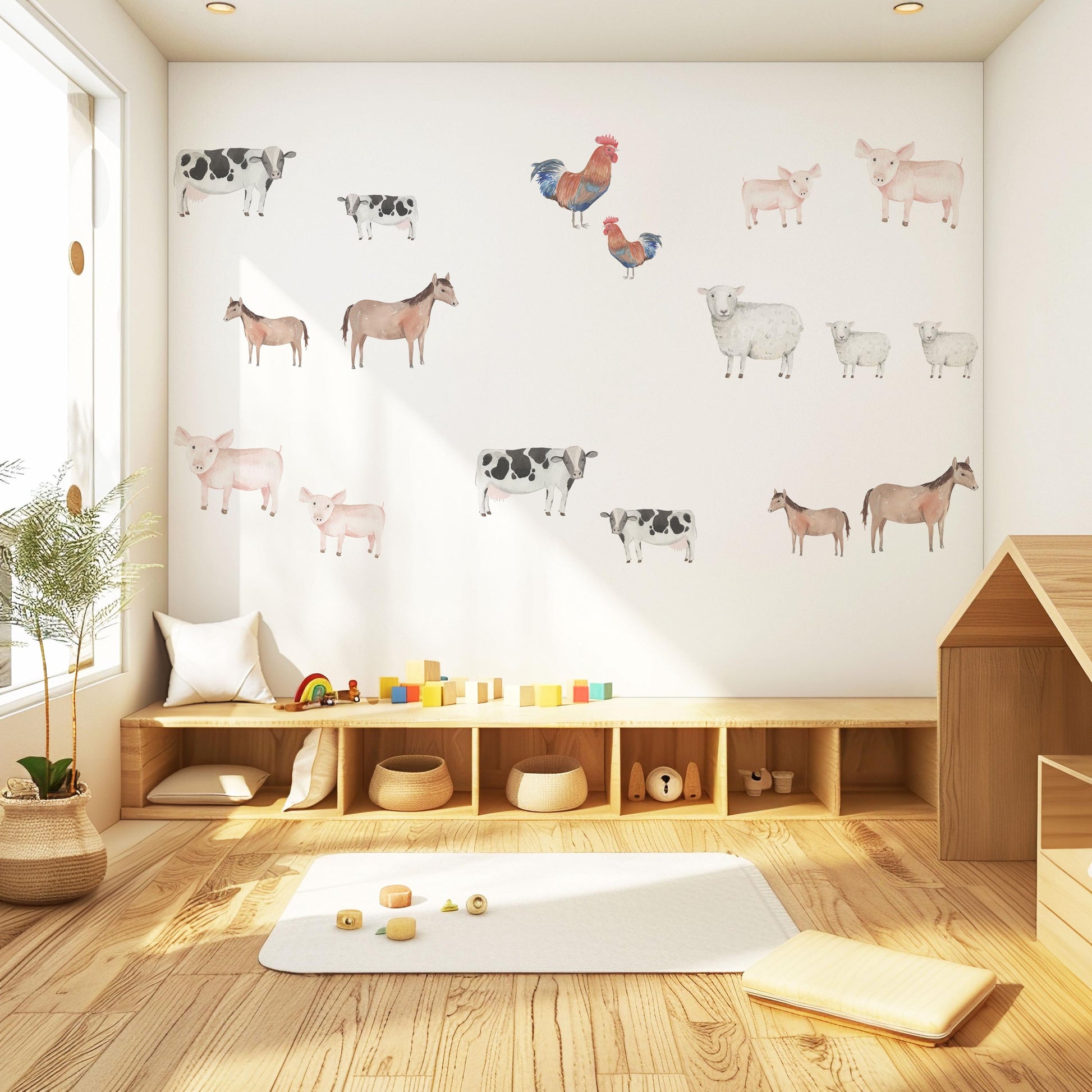Farm Animal Wall Decals Nursery Wall Stickers Farmyard Animals Peel and Stick Wall Decals Cow Pig Horse Sheep Nursery Decor