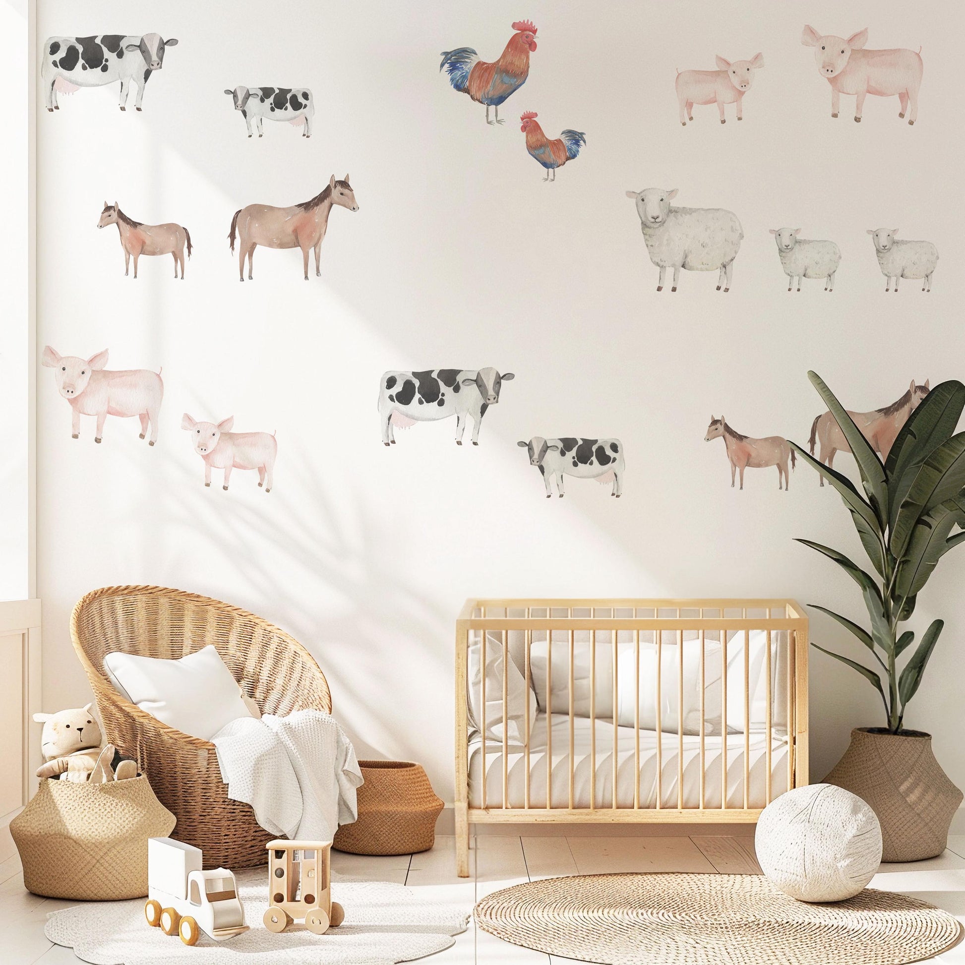 Farm Animal Wall Decals Nursery Wall Stickers Farmyard Animals Peel and Stick Wall Decals Cow Pig Horse Sheep Nursery Decor