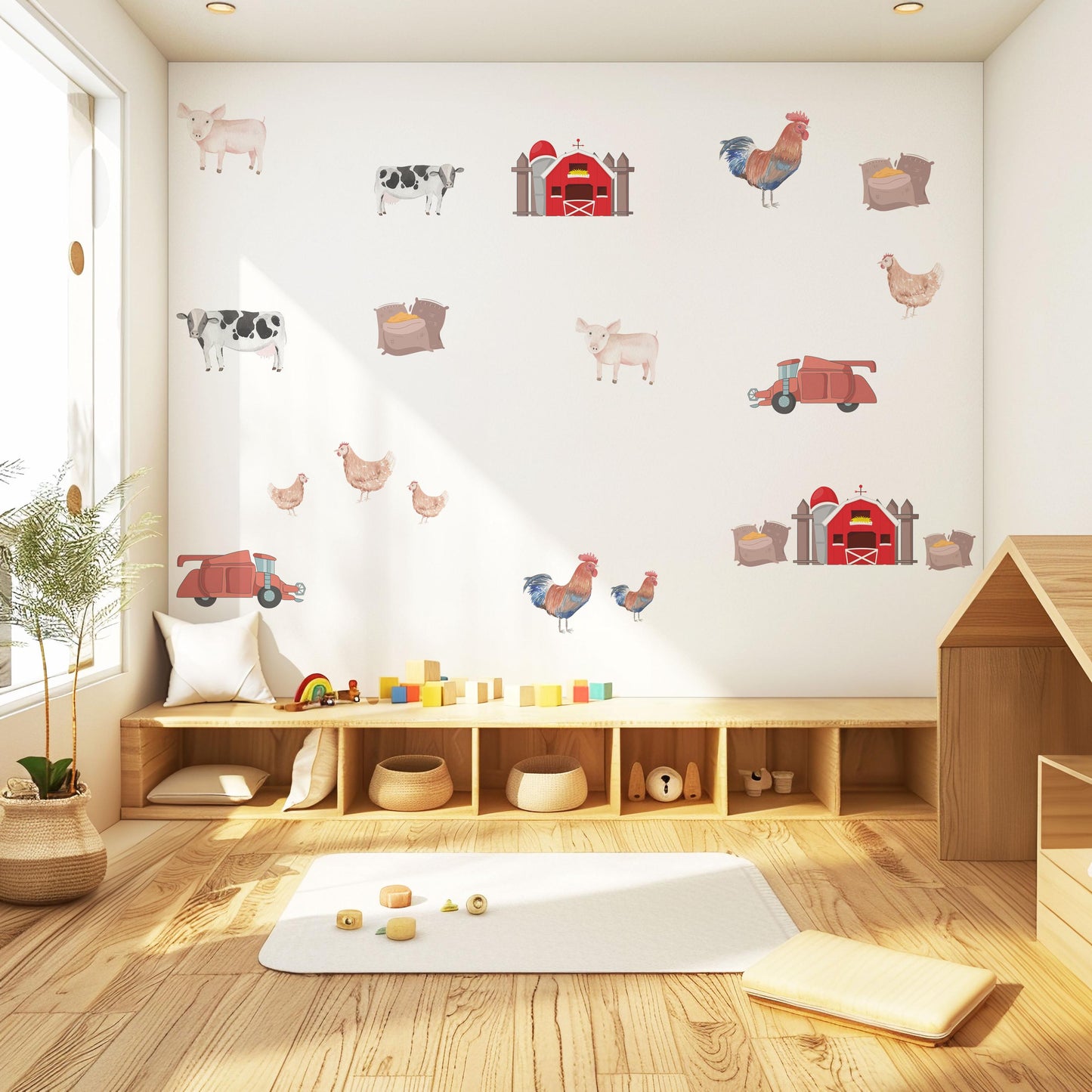Farm Animal Wall Decals Farm Nursery Wall Stickers Barn Tractor Cow Pig Chicken Peel and Stick Nursery Decor Baby Room