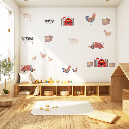 Farm Animal Wall Decals Farm Nursery Wall Stickers Barn Tractor Cow Pig Chicken Peel and Stick Nursery Decor Baby Room