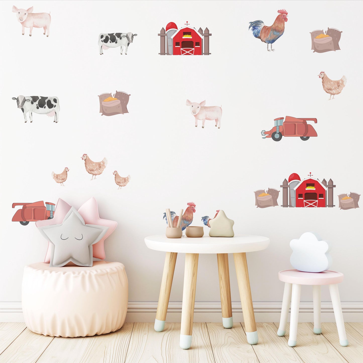 Farm Animal Wall Decals Farm Nursery Wall Stickers Barn Tractor Cow Pig Chicken Peel and Stick Nursery Decor Baby Room