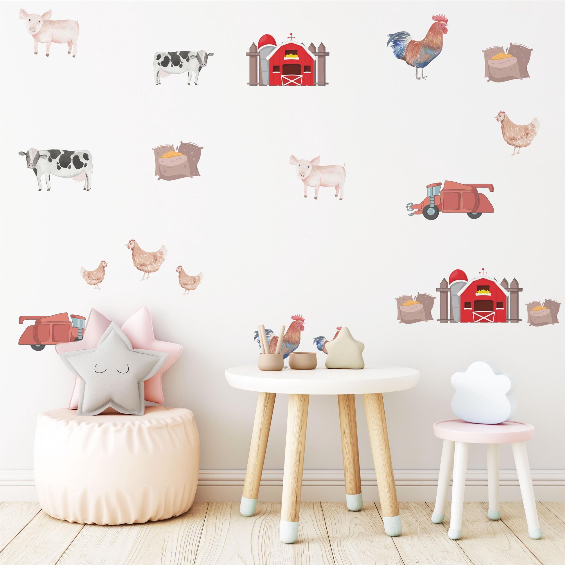 Farm Animal Wall Decals Farm Nursery Wall Stickers Barn Tractor Cow Pig Chicken Peel and Stick Nursery Decor Baby Room