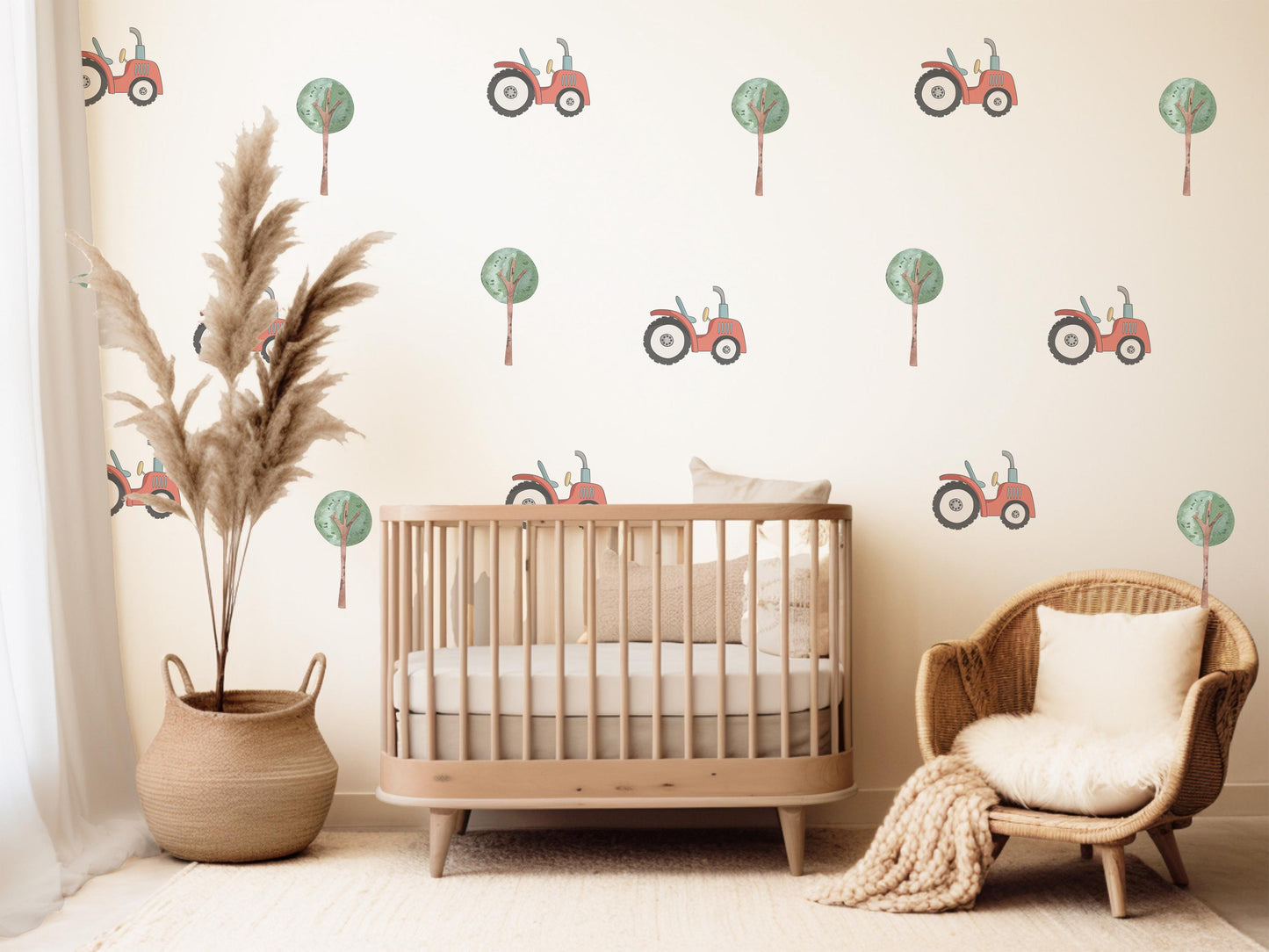 Tractor and Tree Wall Decals Farm Nursery Wall Stickers Peel and Stick Tractor Nursery Baby Boy Bedroom Farm Decor