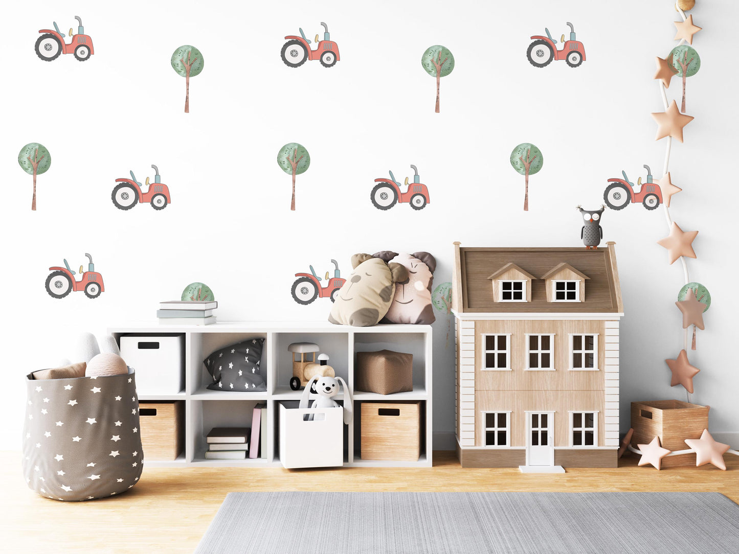 Tractor and Tree Wall Decals Farm Nursery Wall Stickers Peel and Stick Tractor Nursery Baby Boy Bedroom Farm Decor