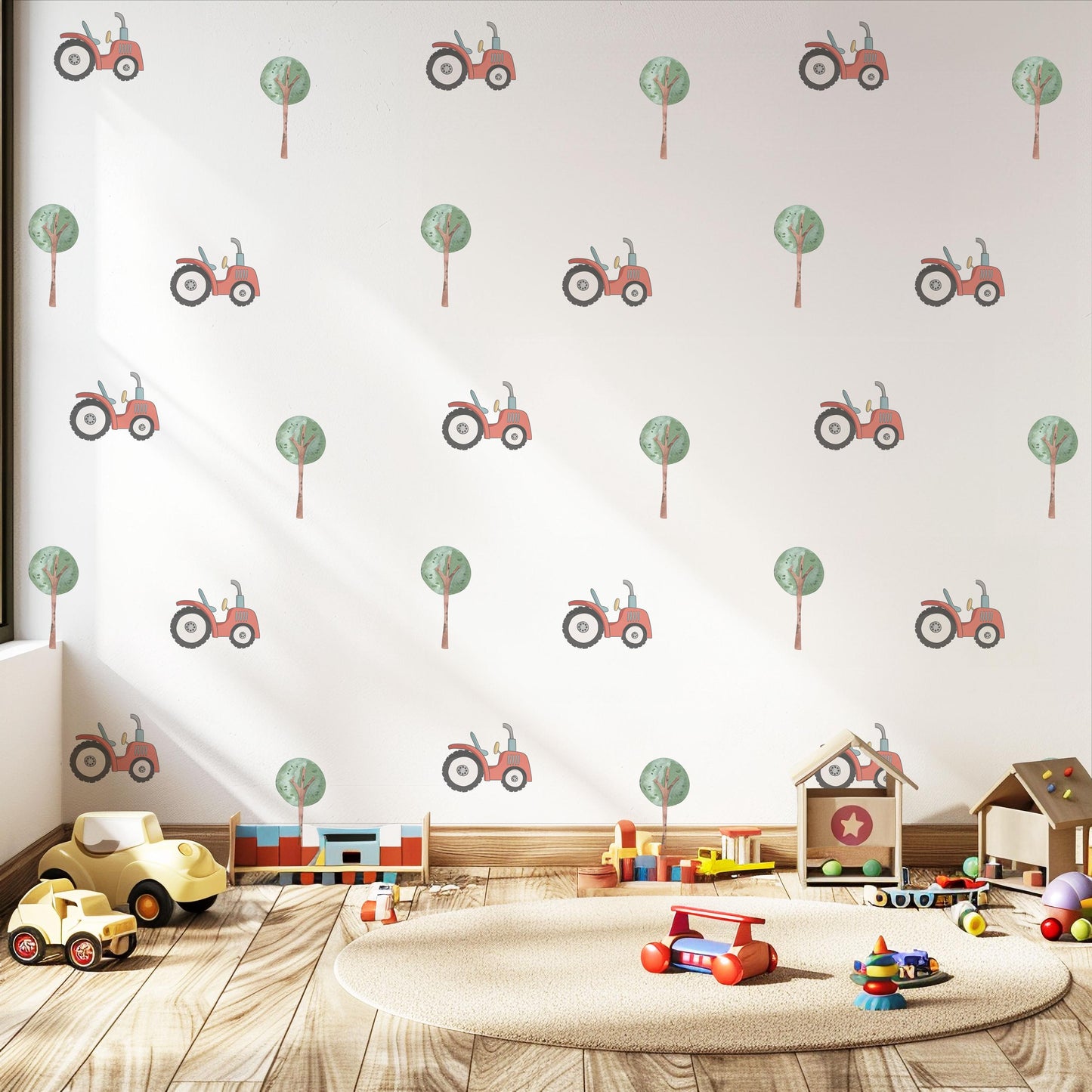 Tractor and Tree Wall Decals Farm Nursery Wall Stickers Peel and Stick Tractor Nursery Baby Boy Bedroom Farm Decor