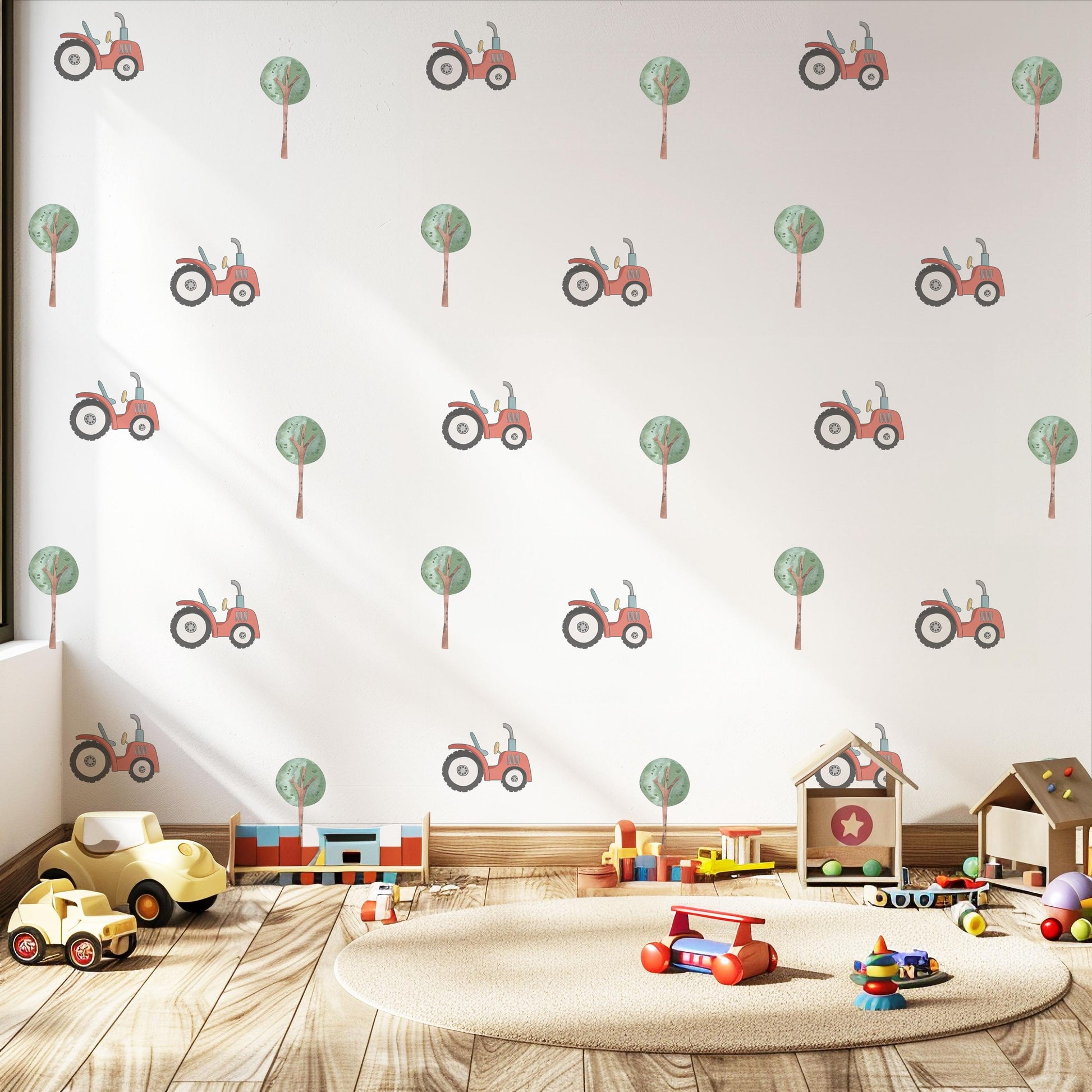 Tractor and Tree Wall Decals Farm Nursery Wall Stickers Peel and Stick Tractor Nursery Baby Boy Bedroom Farm Decor