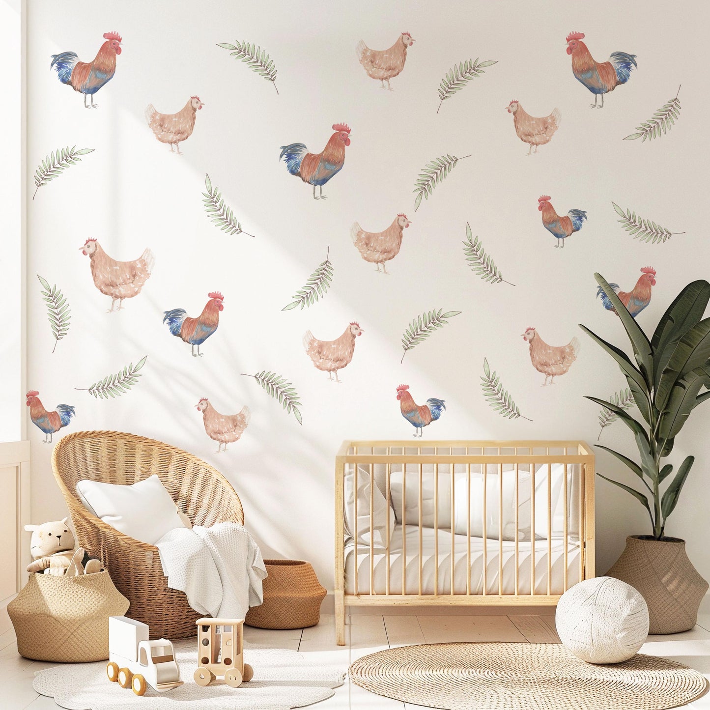 Chicken Wall Decals Farm Animal Wall Stickers Rooster Nursery Decor Peel and Stick Farmhouse Baby Nursery Bedroom Decor