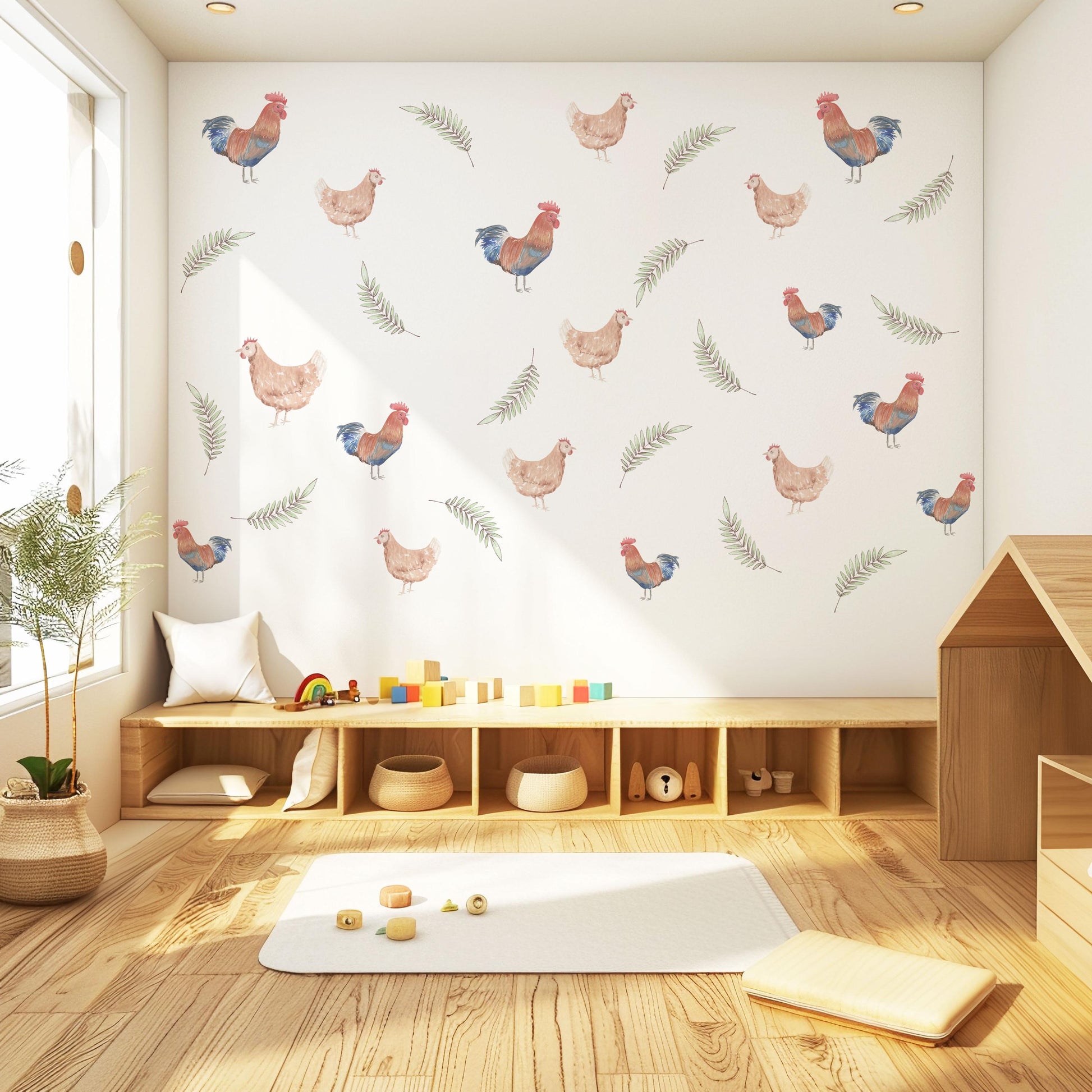 Chicken Wall Decals Farm Animal Wall Stickers Rooster Nursery Decor Peel and Stick Farmhouse Baby Nursery Bedroom Decor