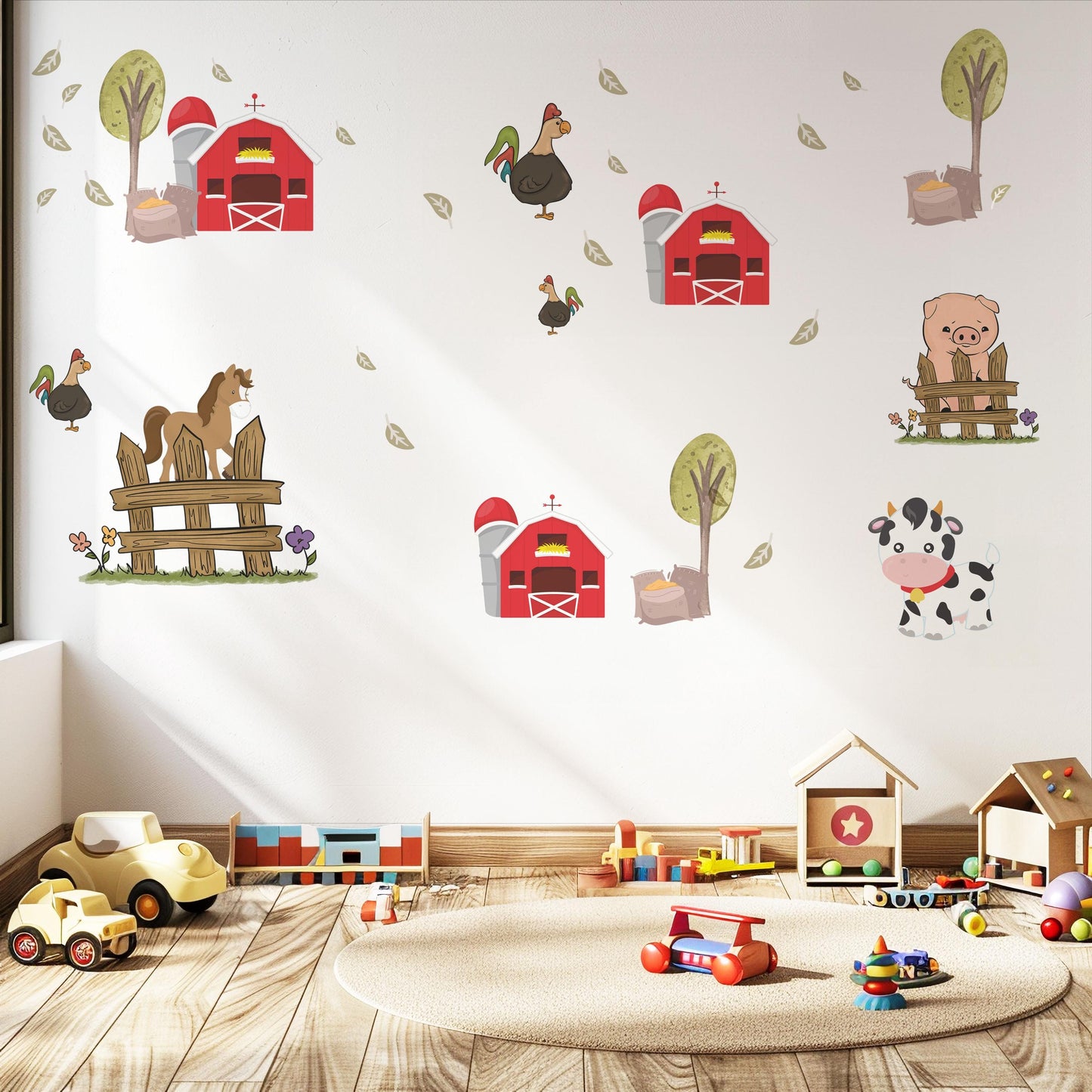 Farm Animal Wall Decals Barn Cow Horse Pig Nursery Stickers Peel and Stick Baby Farm Bedroom Playroom Wall Decor
