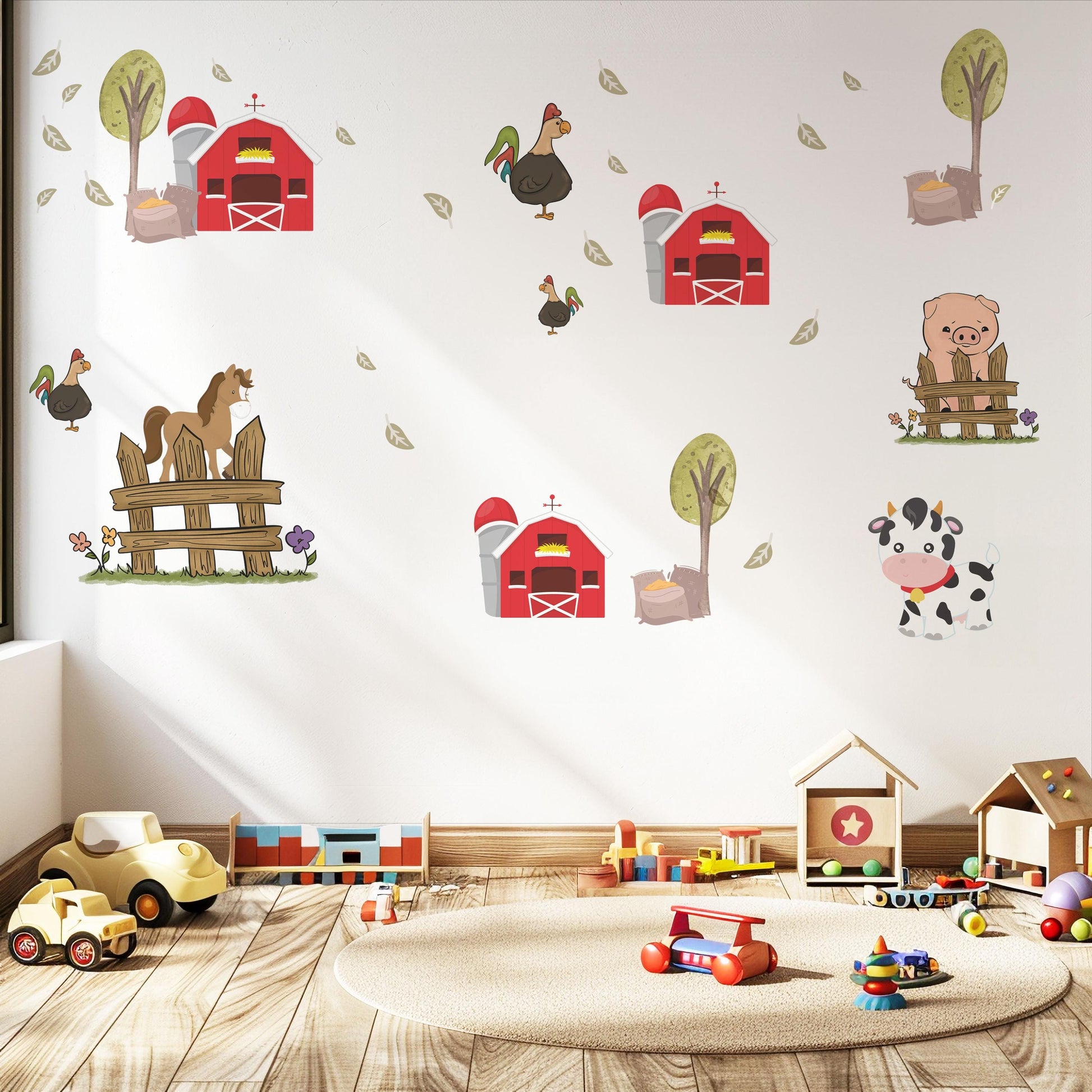Farm Animal Wall Decals Barn Cow Horse Pig Nursery Stickers Peel and Stick Baby Farm Bedroom Playroom Wall Decor
