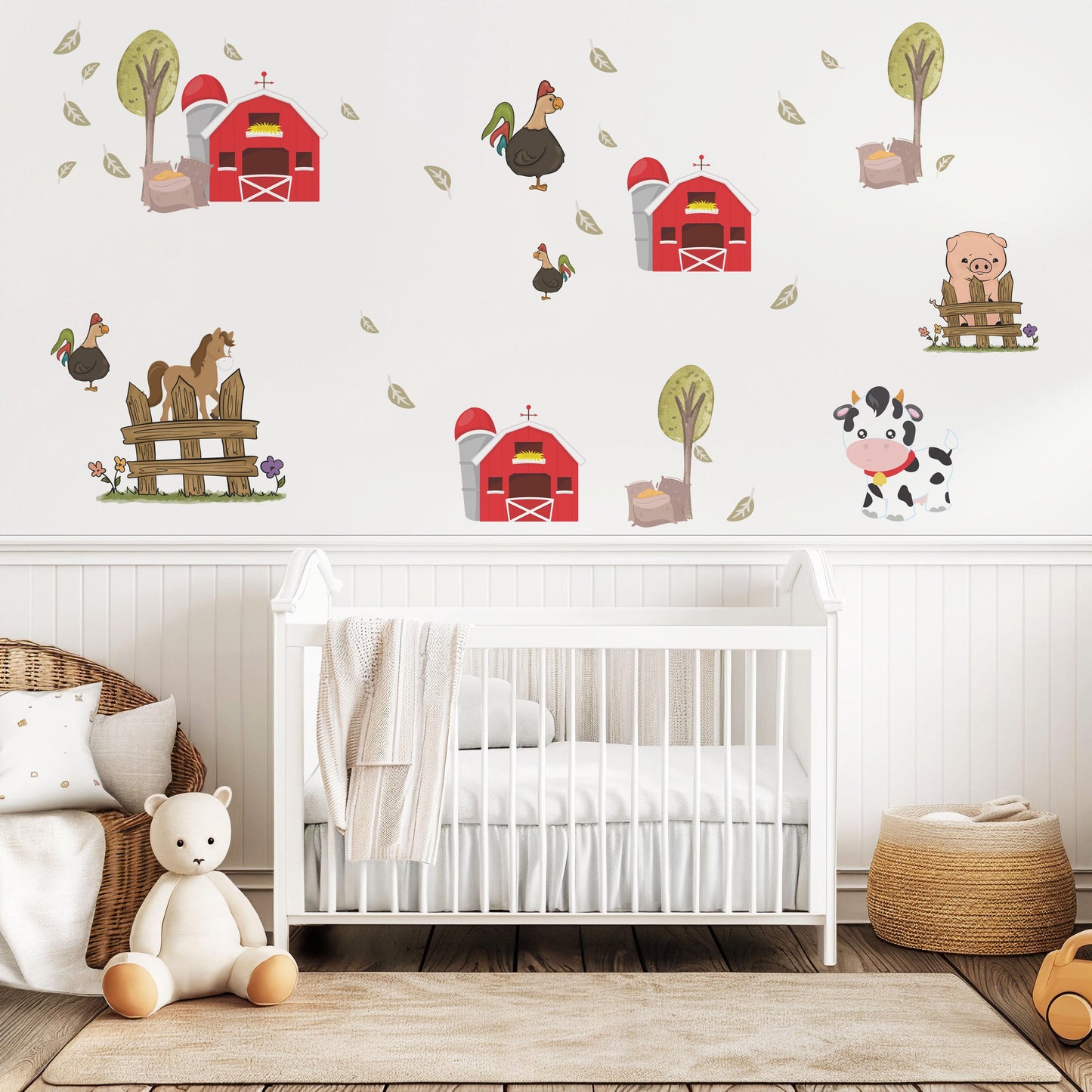 Farm Animal Wall Decals Barn Cow Horse Pig Nursery Stickers Peel and Stick Baby Farm Bedroom Playroom Wall Decor