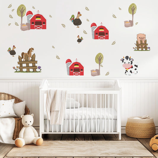 Farm Animal Wall Decals Barn Cow Horse Pig Nursery Stickers Peel and Stick Baby Farm Bedroom Playroom Wall Decor