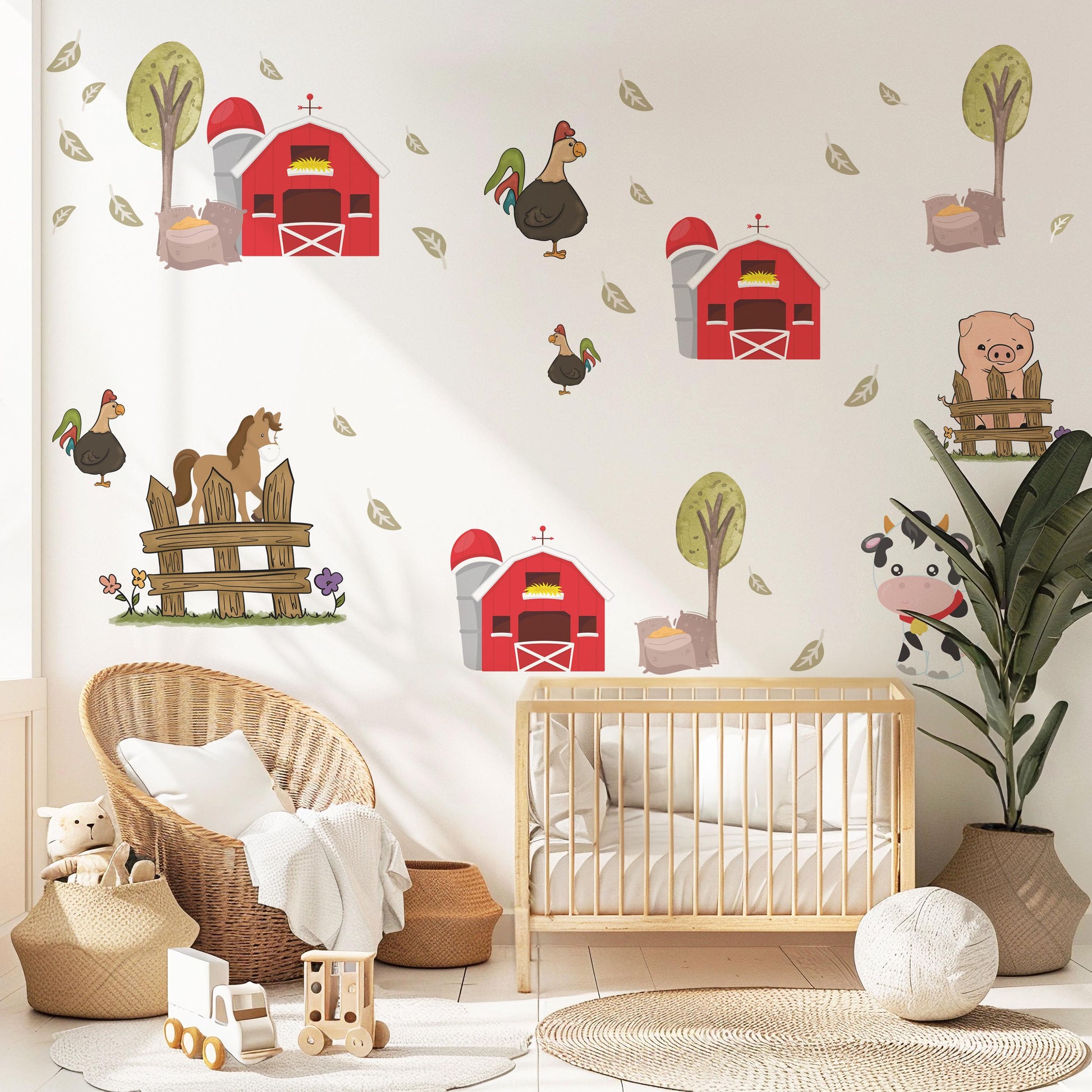 Farm Animal Wall Decals Barn Cow Horse Pig Nursery Stickers Peel and Stick Baby Farm Bedroom Playroom Wall Decor