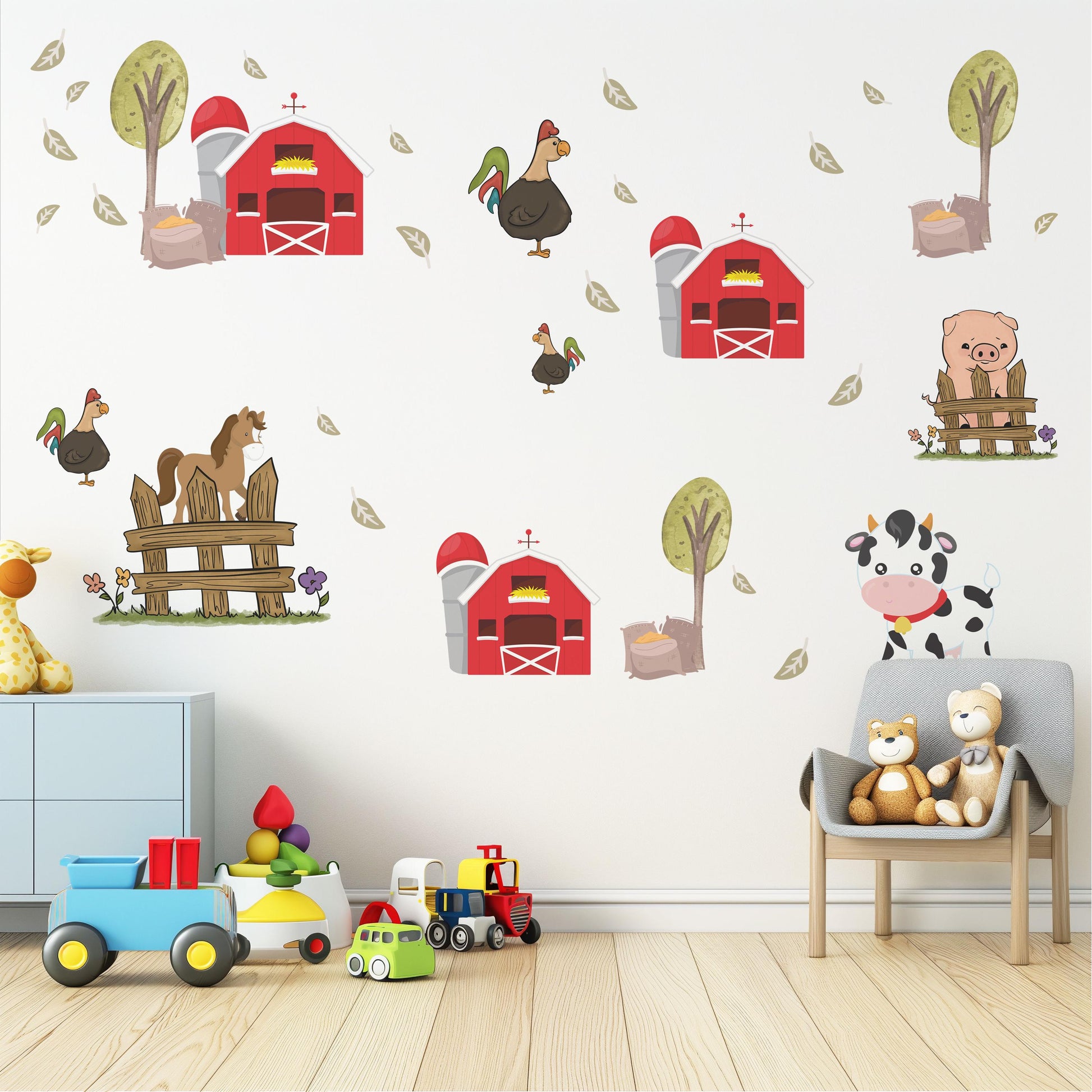 Farm Animal Wall Decals Barn Cow Horse Pig Nursery Stickers Peel and Stick Baby Farm Bedroom Playroom Wall Decor