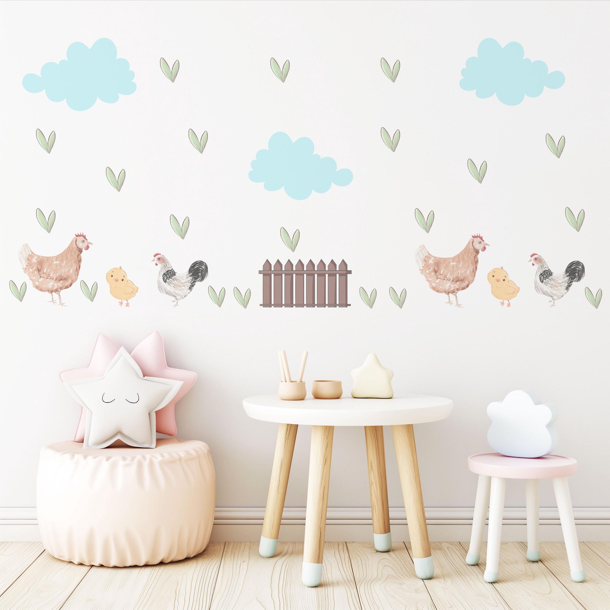 Chicken Wall Decals Farm Animal Nursery Stickers Hen Rooster Chick Peel and Stick Baby Farm Bedroom Playroom Wall Decor