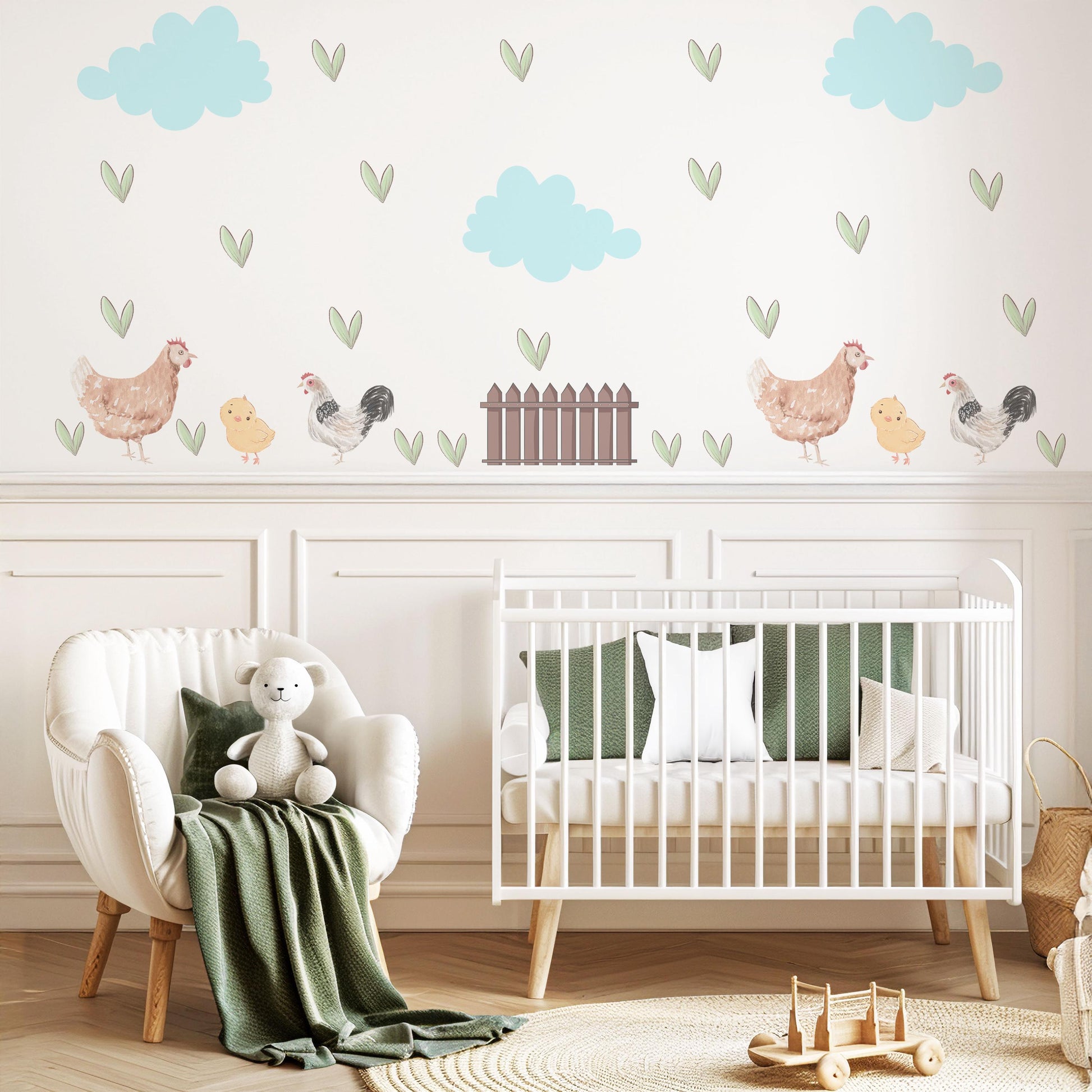 Chicken Wall Decals Farm Animal Nursery Stickers Hen Rooster Chick Peel and Stick Baby Farm Bedroom Playroom Wall Decor