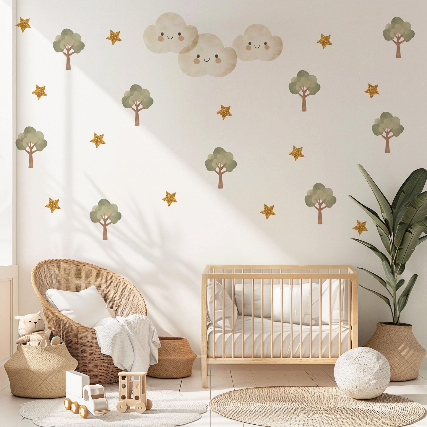 Woodland Tree Wall Decals Nursery Wall Stickers Neutral Nursery Decor Cloud Wall Decals Forest Nursery Peel and Stick Kids