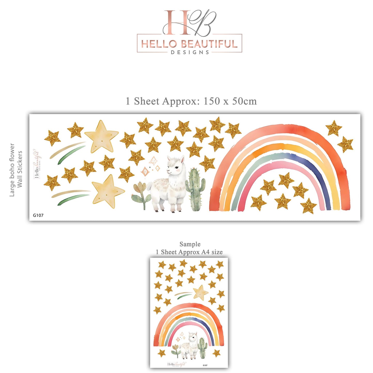 Llama Wall Decals Rainbow Nursery Decor Alpaca Wall Stickers Boho Nursery Wall Decals Neutral Nursery Decor Peel Stick
