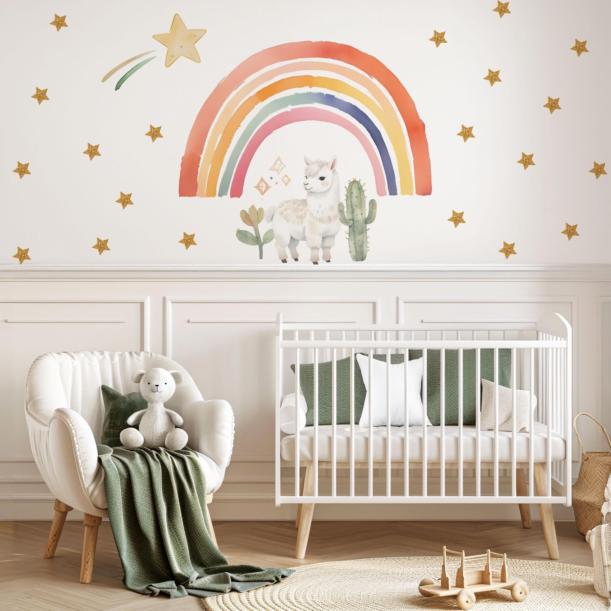 Llama Wall Decals Rainbow Nursery Decor Alpaca Wall Stickers Boho Nursery Wall Decals Neutral Nursery Decor Peel Stick