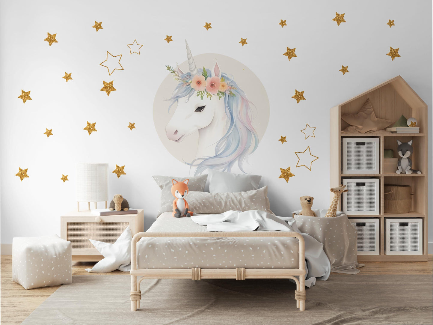 Unicorn Wall Decals Girls Nursery Decor Unicorn Wall Stickers Rainbow Stars Bedroom Decor Peel and Stick Decals