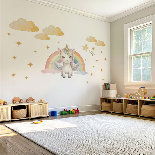 Unicorn Wall Decals Rainbow Nursery Decor Girls Bedroom Wall Stickers Unicorn Nursery Wall Art Peel and Stick Decals