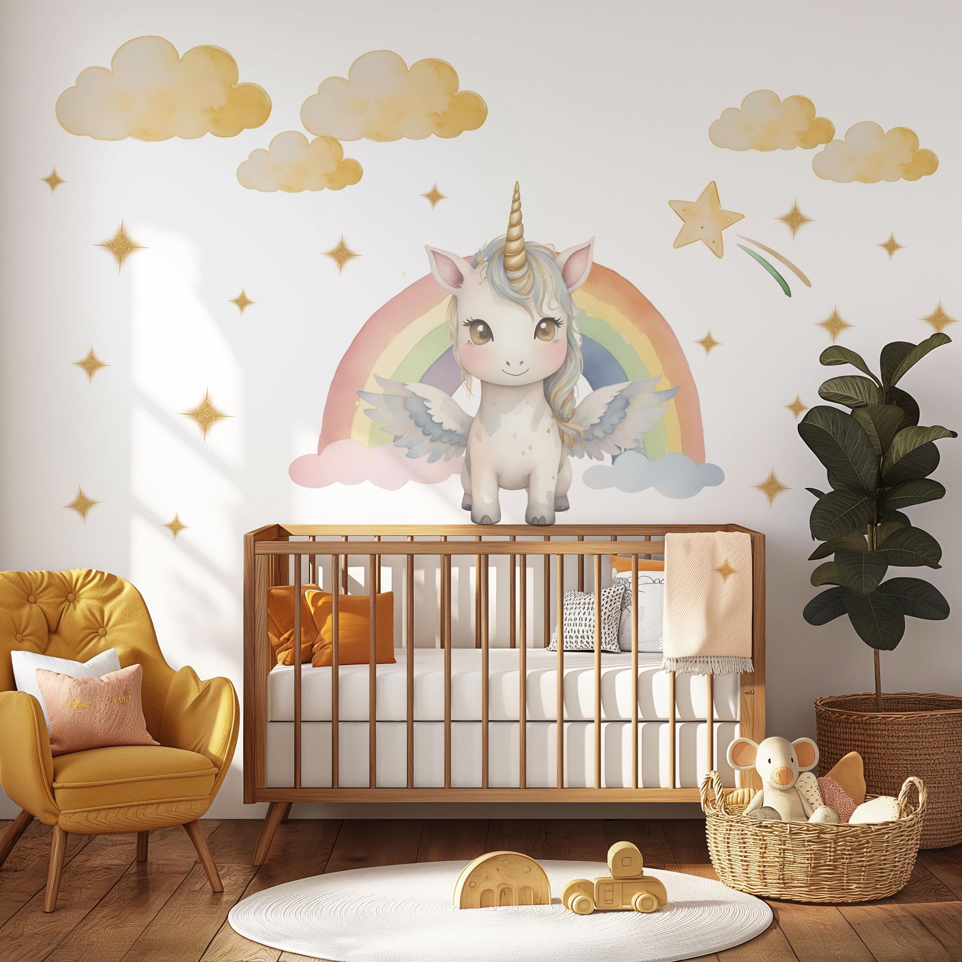 Unicorn Wall Decals Rainbow Nursery Decor Girls Bedroom Wall Stickers Unicorn Nursery Wall Art Peel and Stick Decals