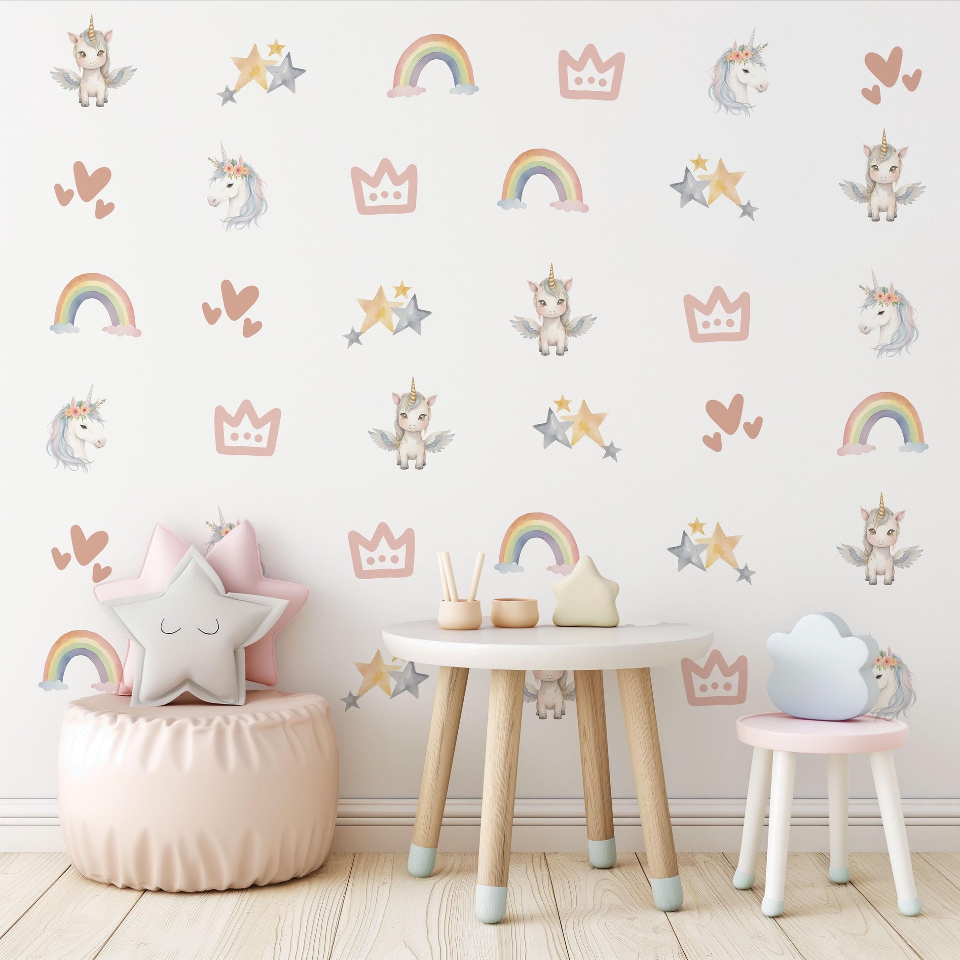 Unicorn Wall Decals Girls Bedroom Decor Unicorn Nursery Wall Stickers Rainbow Nursery Decor Baby Girl Room Decals