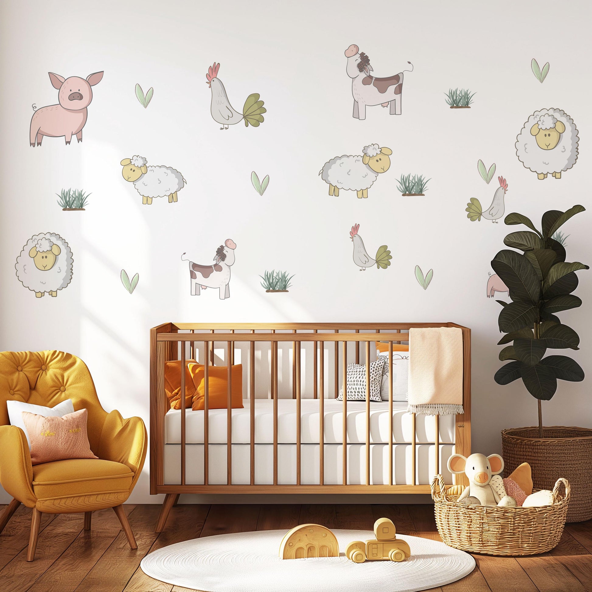 Farm Animal Wall Decals Pig Sheep Chicken Cow Nursery Stickers Peel and Stick Baby Farm Bedroom Playroom Wall Decor