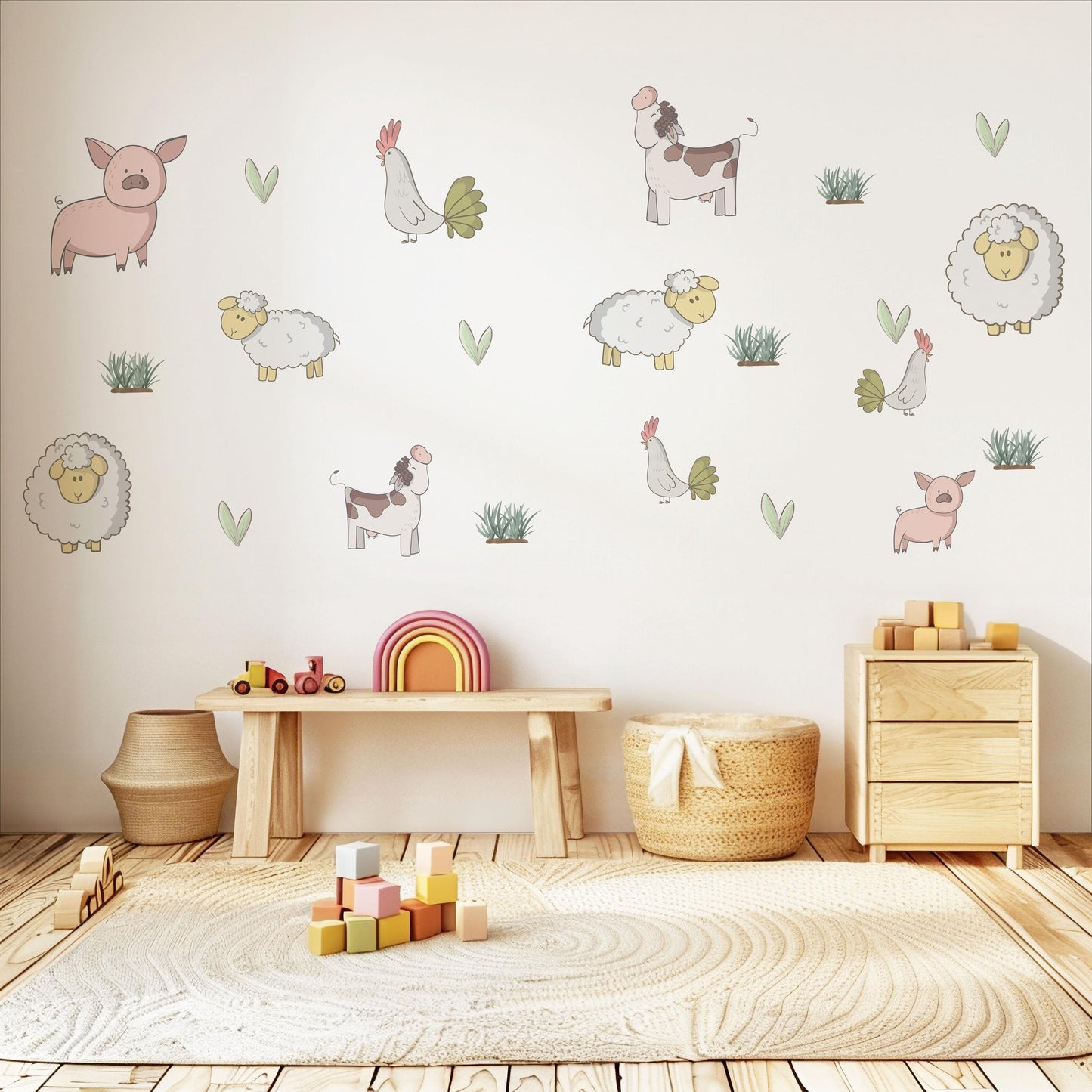 Farm Animal Wall Decals Pig Sheep Chicken Cow Nursery Stickers Peel and Stick Baby Farm Bedroom Playroom Wall Decor