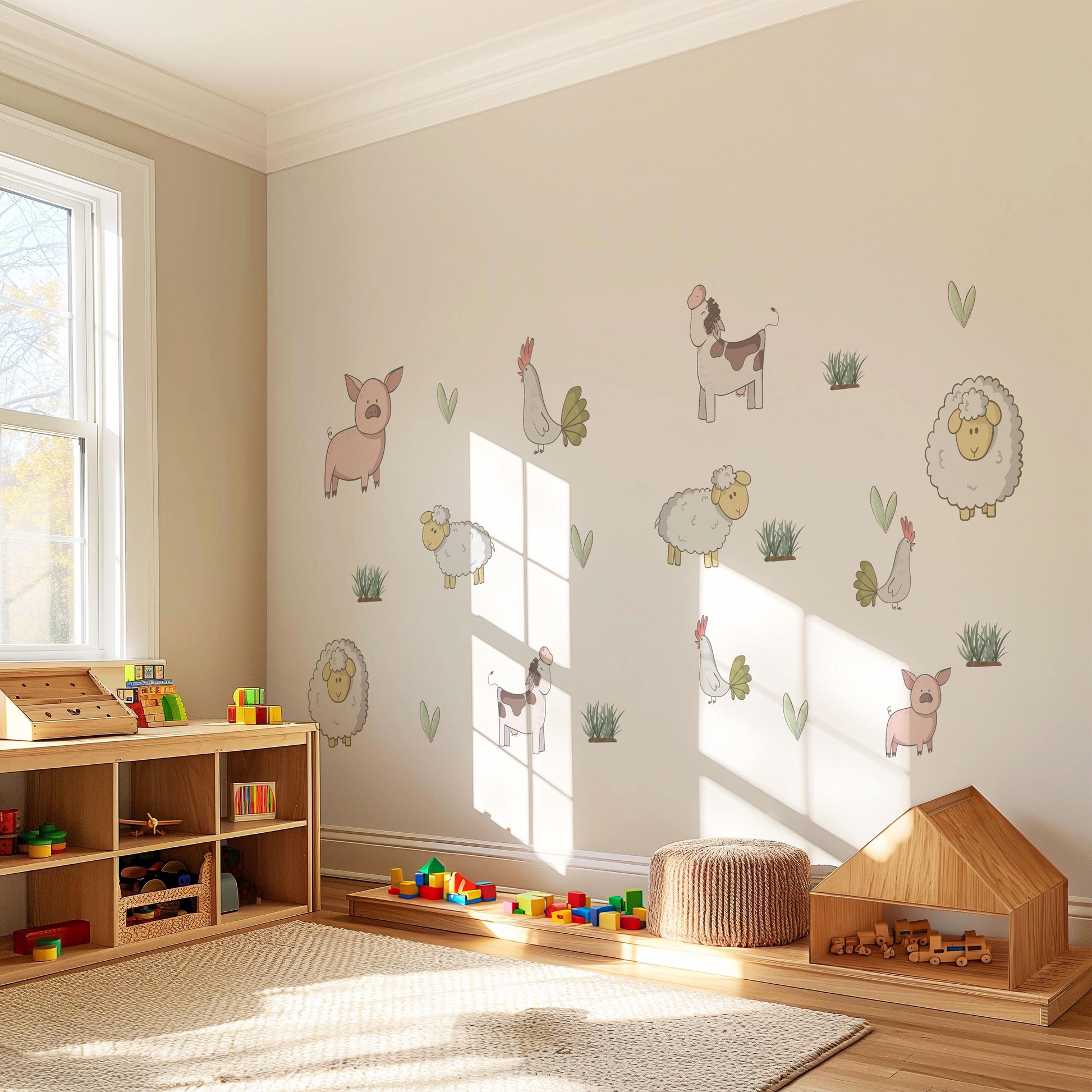 Farm Animal Wall Decals Pig Sheep Chicken Cow Nursery Stickers Peel and Stick Baby Farm Bedroom Playroom Wall Decor