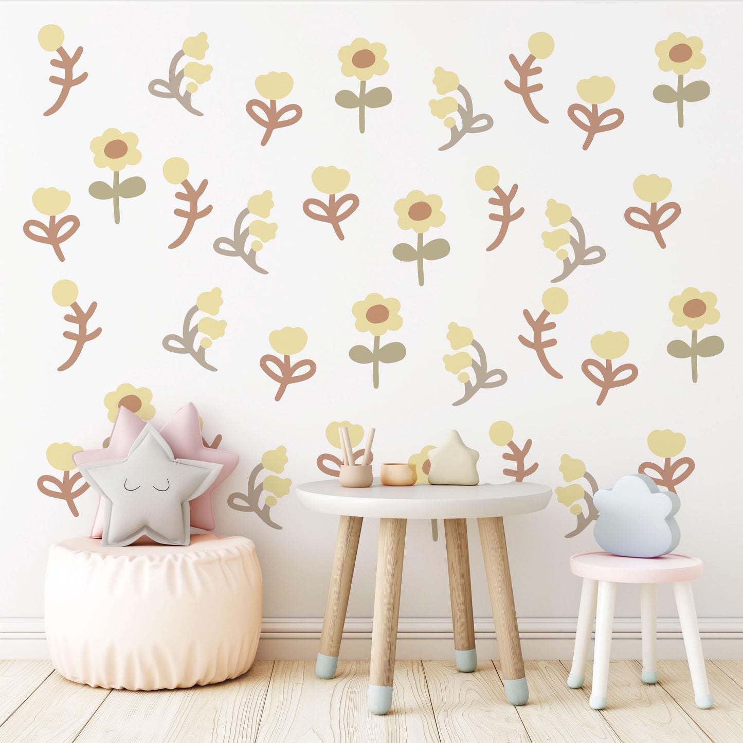Boho Floral Wall Decals Nursery Flowers Peel and Stick Wall Stickers Baby Girl Bedroom Playroom Daisy Flower Wall Decor