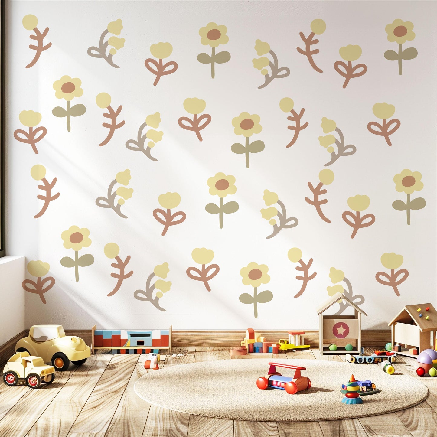 Boho Floral Wall Decals Nursery Flowers Peel and Stick Wall Stickers Baby Girl Bedroom Playroom Daisy Flower Wall Decor