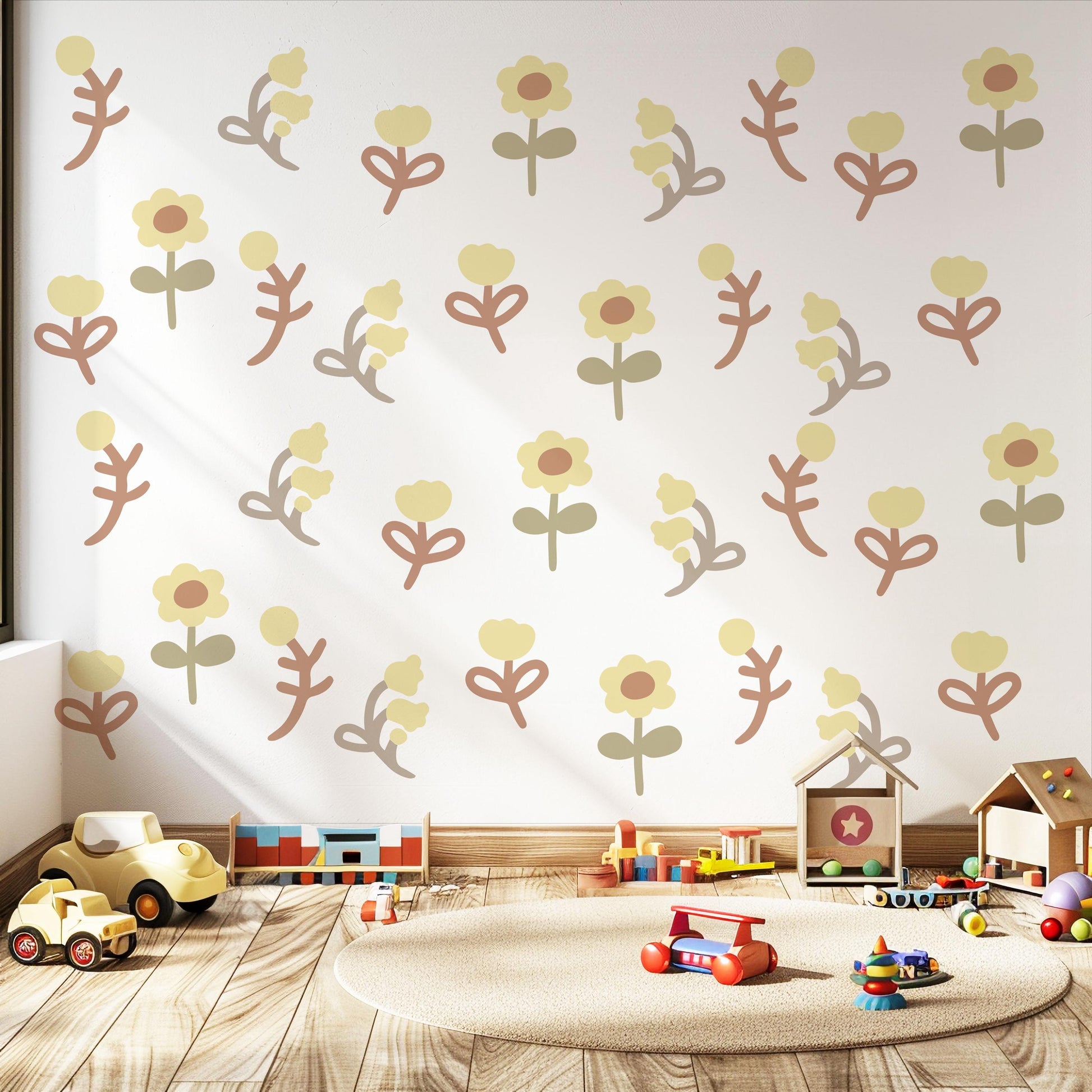 Boho Floral Wall Decals Nursery Flowers Peel and Stick Wall Stickers Baby Girl Bedroom Playroom Daisy Flower Wall Decor