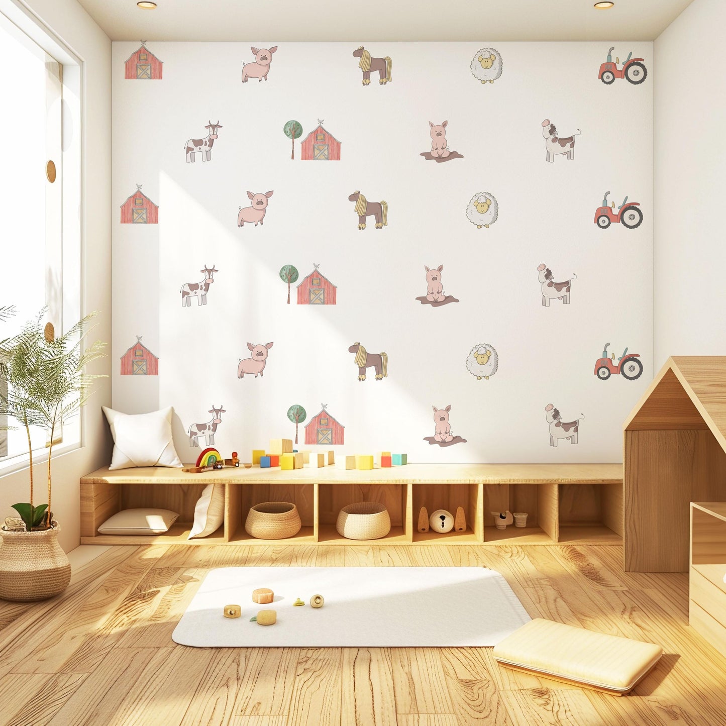 Boho Farm Animal Wall Decals Nursery Peel and Stick Wall Stickers Farmyard Animals Baby Bedroom Tractor Barn Wall Decor
