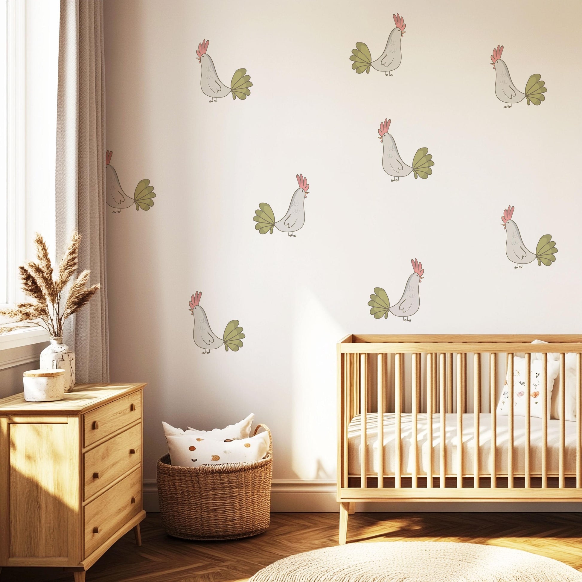 Chicken Wall Decals Nursery Peel and Stick Farm Animal Wall Stickers Hen Chicken Bedroom Playroom Boho Farmhouse Decor
