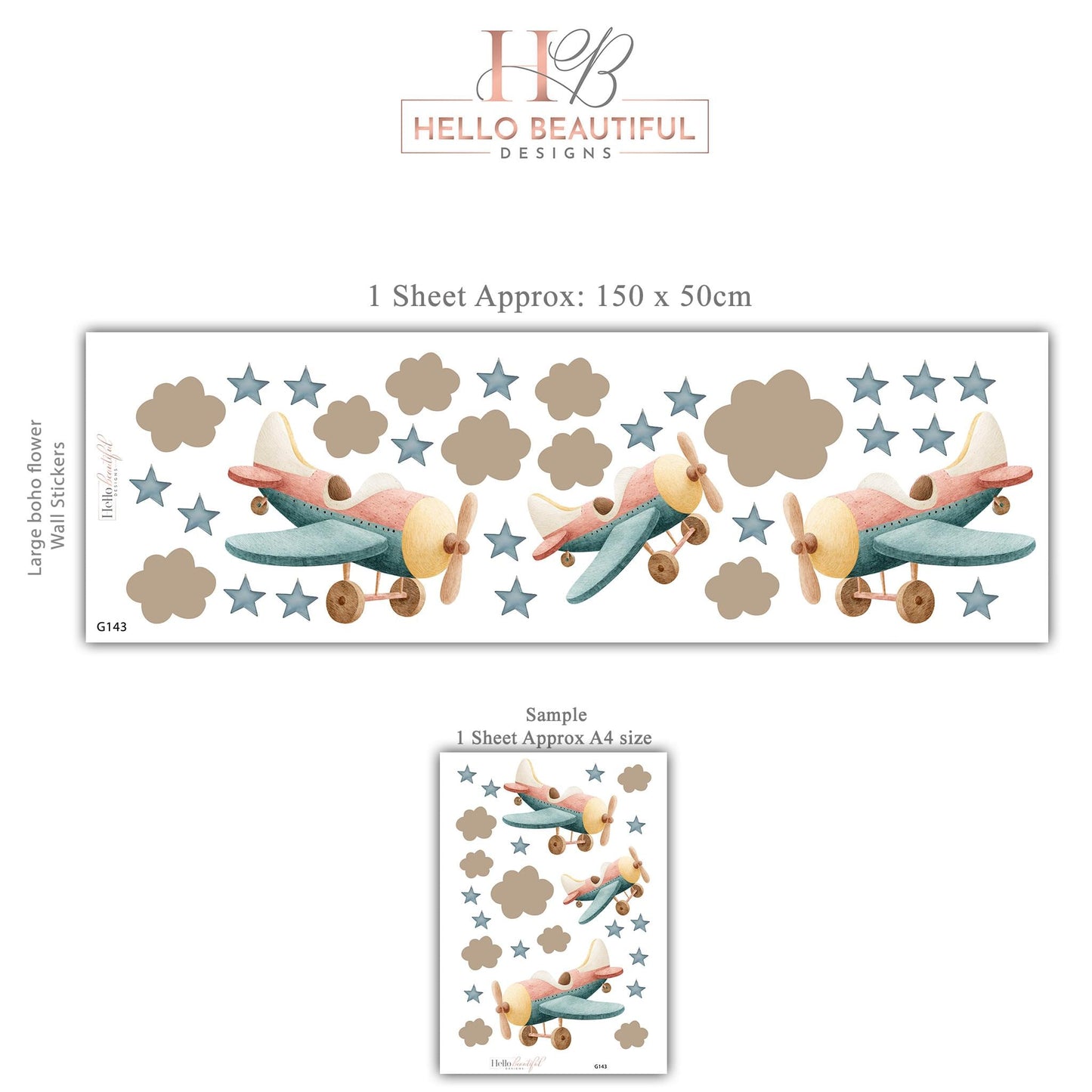 Airplane Wall Decals Nursery Peel and Stick Aeroplane Wall Stickers Vintage Plane Baby Boy Bedroom Playroom Sky Decor